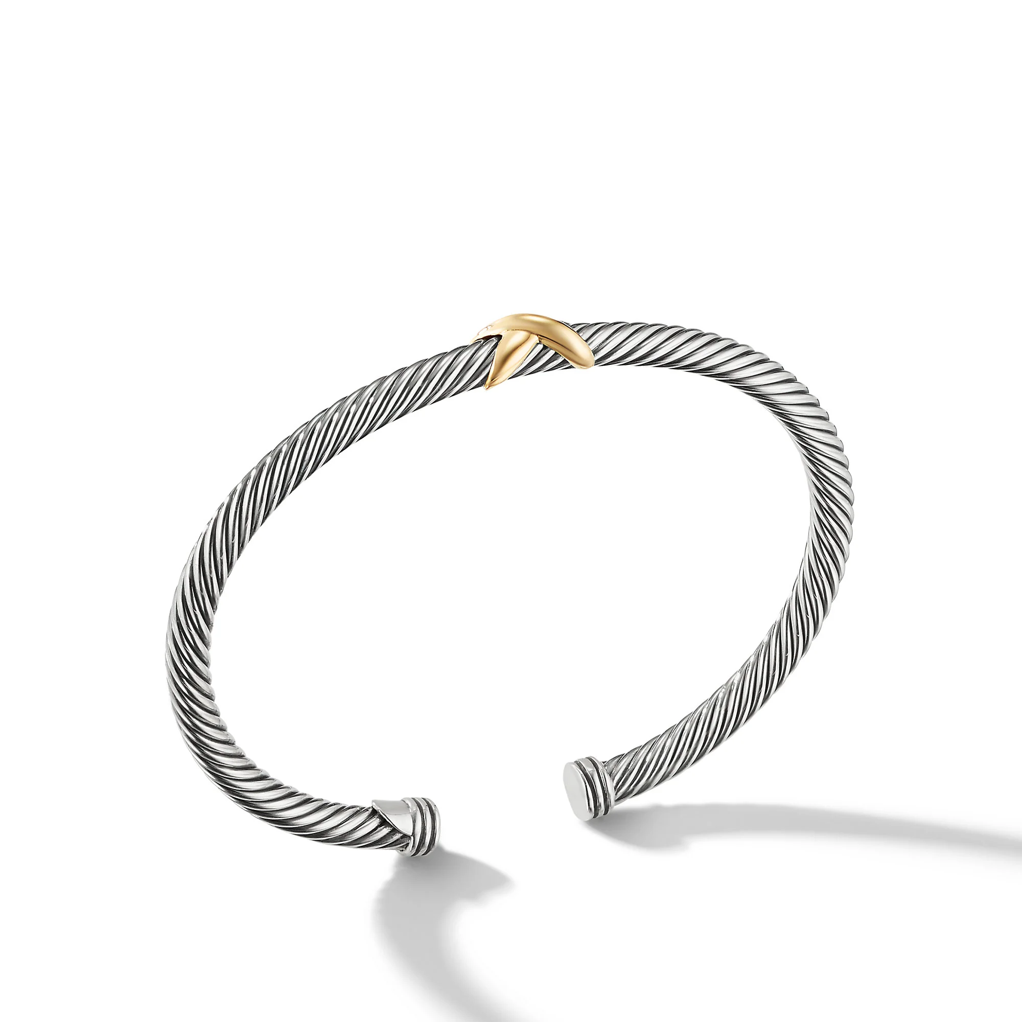 David Yurman X Classic Cable Station Bracelet In Sterling Silver With 18k Yellow Gold, 4mm