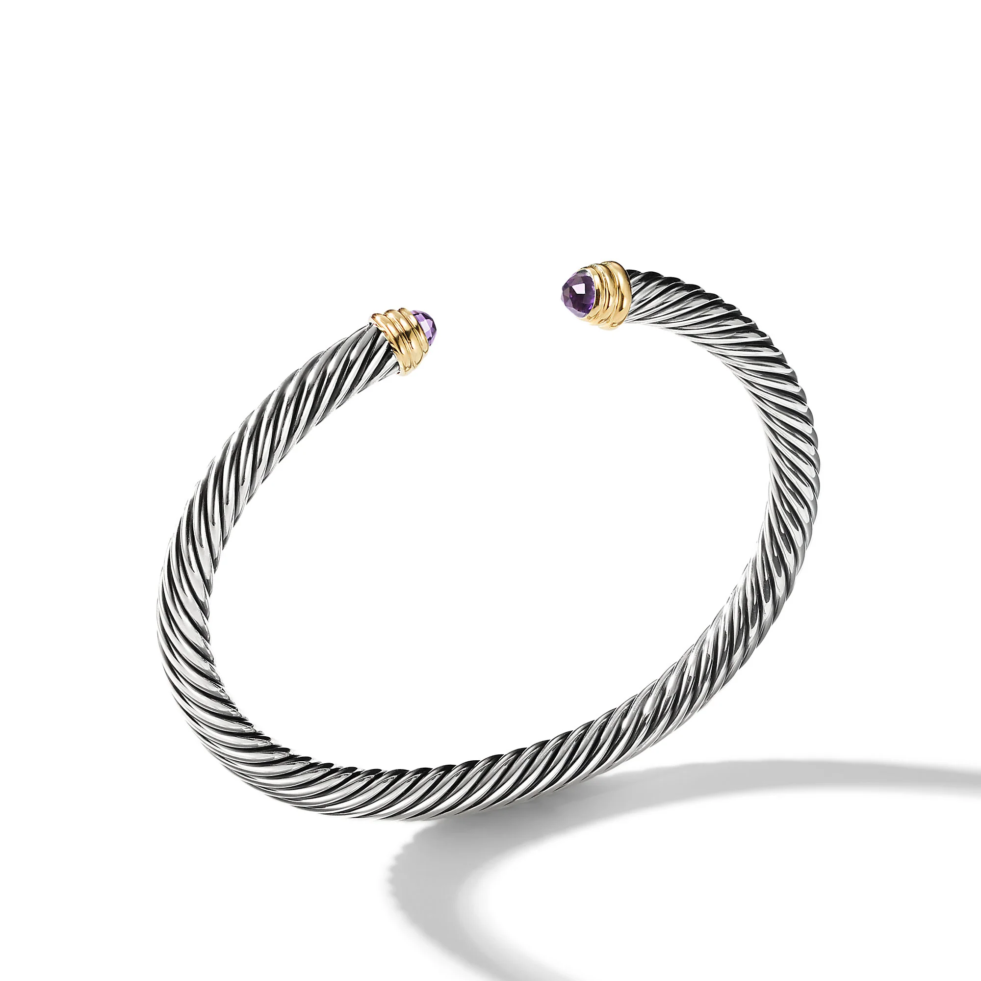 David Yurman Classic Cable Bracelet In Sterling Silver With 14k Yellow Gold And Amethyst, 5mm