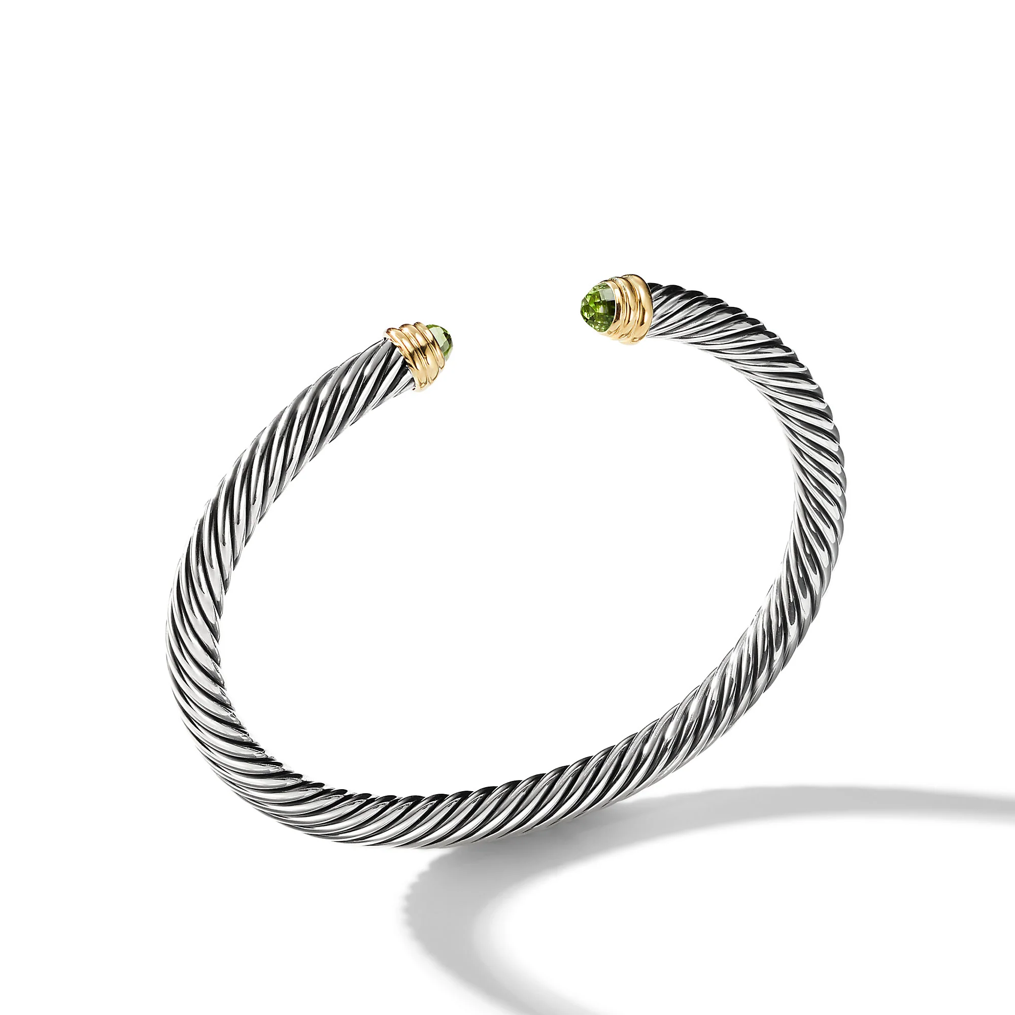 David Yurman Classic Cable Bracelet In Sterling Silver With 14k Yellow Gold And Peridot, 5mm