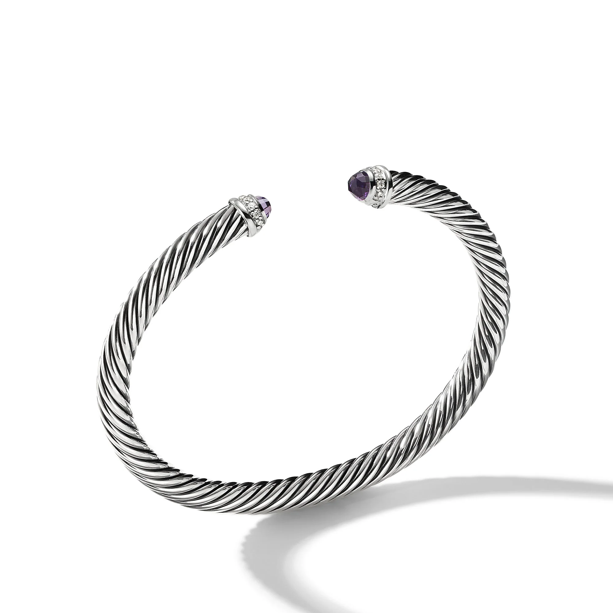David Yurman Classic Cable Bracelet In Sterling Silver With Amethyst And Diamonds, 5mm