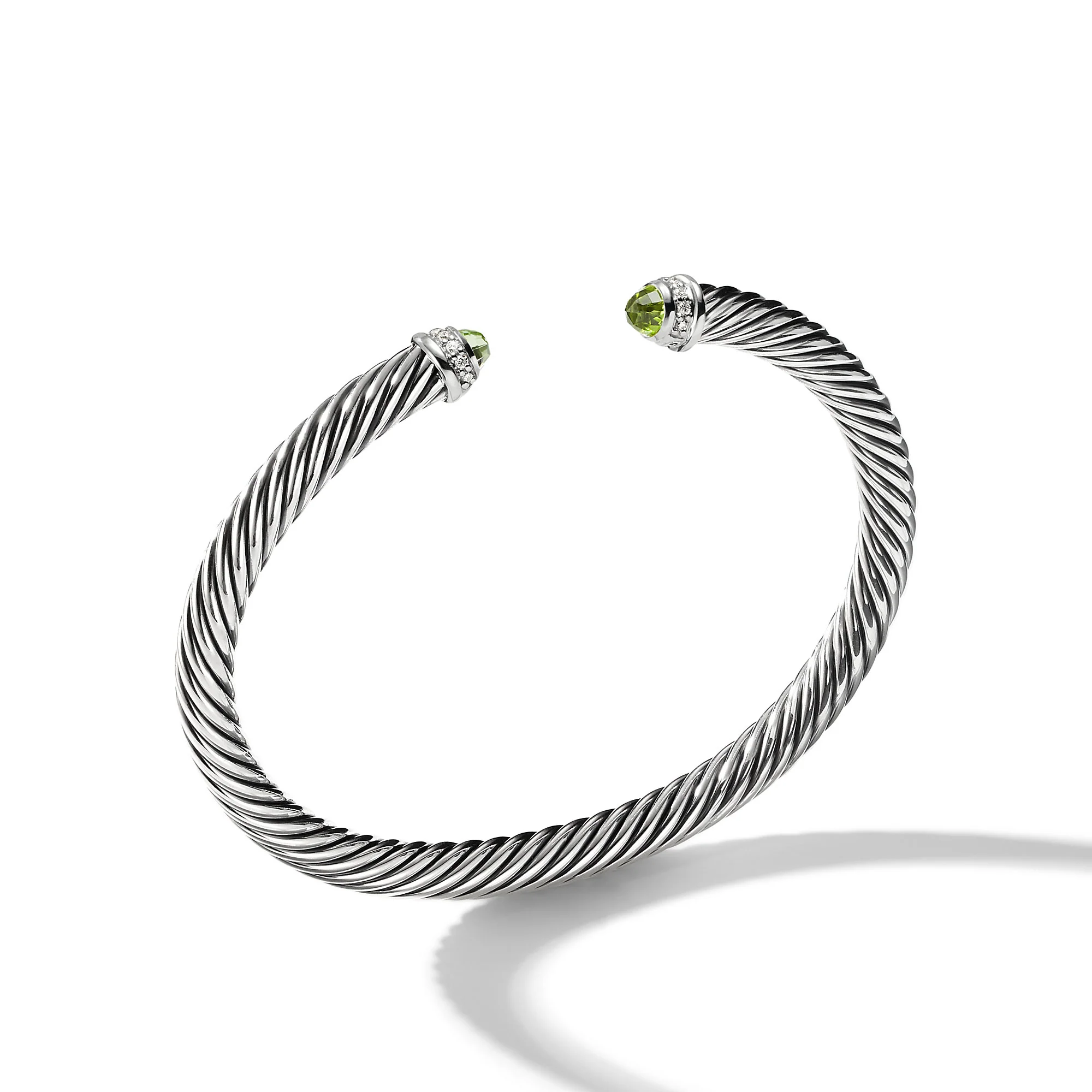 David Yurman Classic Cable Bracelet In Sterling Silver With Peridot And Diamonds, 5mm