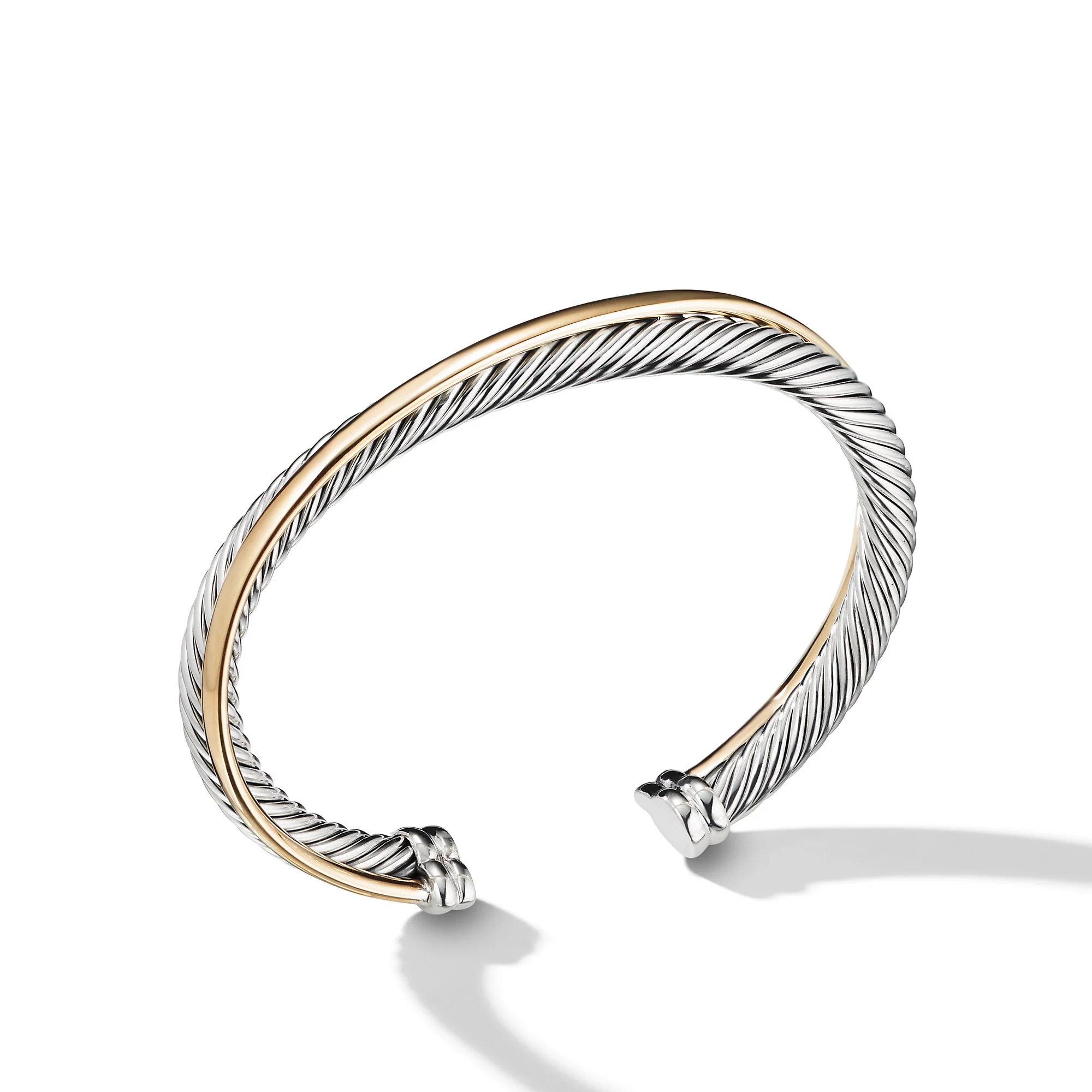 David Yurman Crossover Two Row Cuff Bracelet In Sterling Silver With 18k Yellow Gold, 5mm
