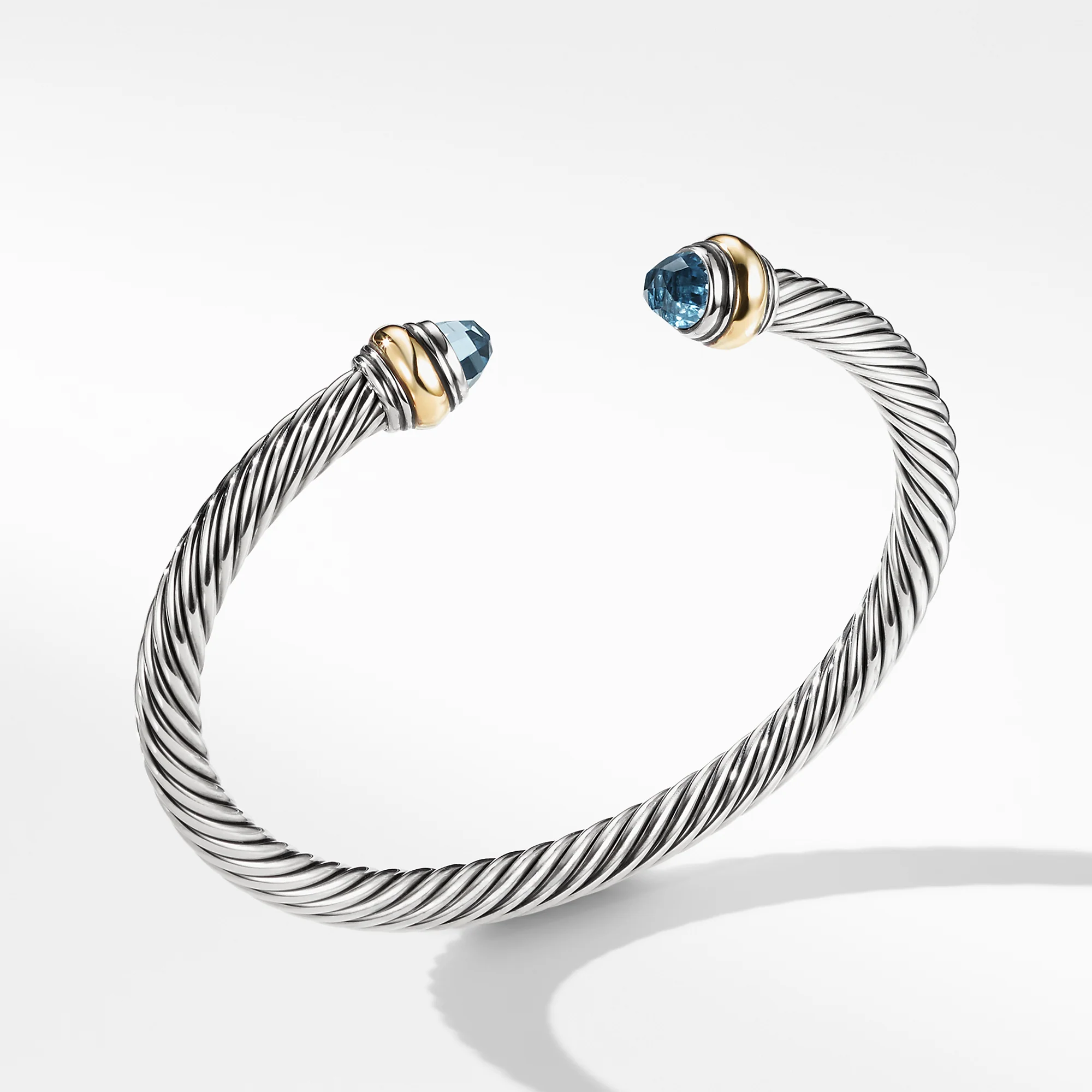 David Yurman Classic Cable Bracelet In Sterling Silver With 14k Yellow Gold And Blue Topaz, 5mm