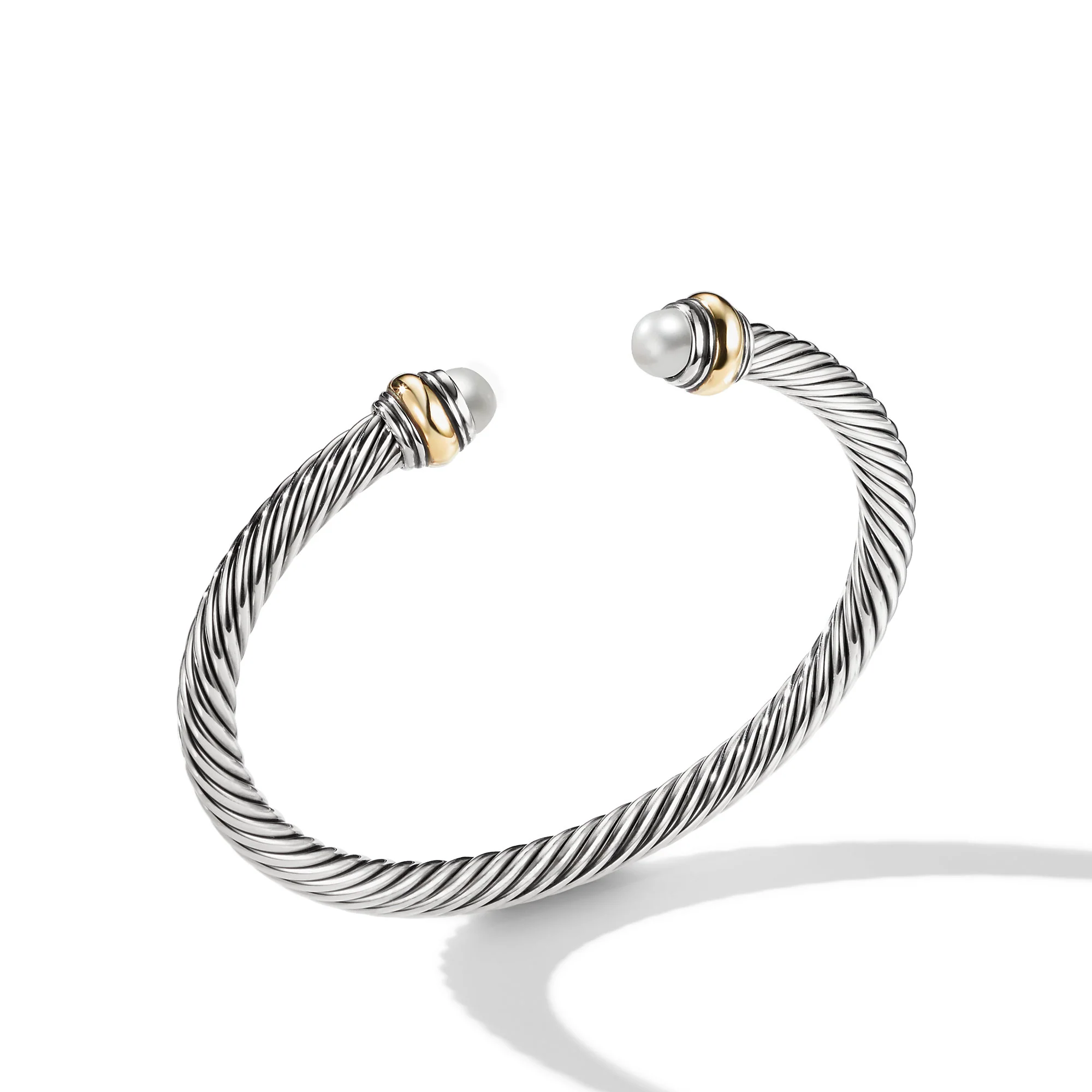 David Yurman Classic Cable Bracelet In Sterling Silver With 14k Yellow Gold And Pearls, 5mm