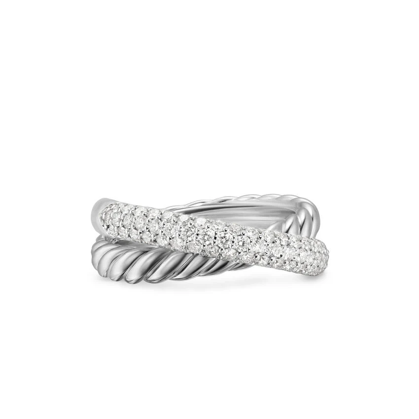 David Yurman Crossover Two Row Ring In Sterling Silver With Diamonds, 7.5mm