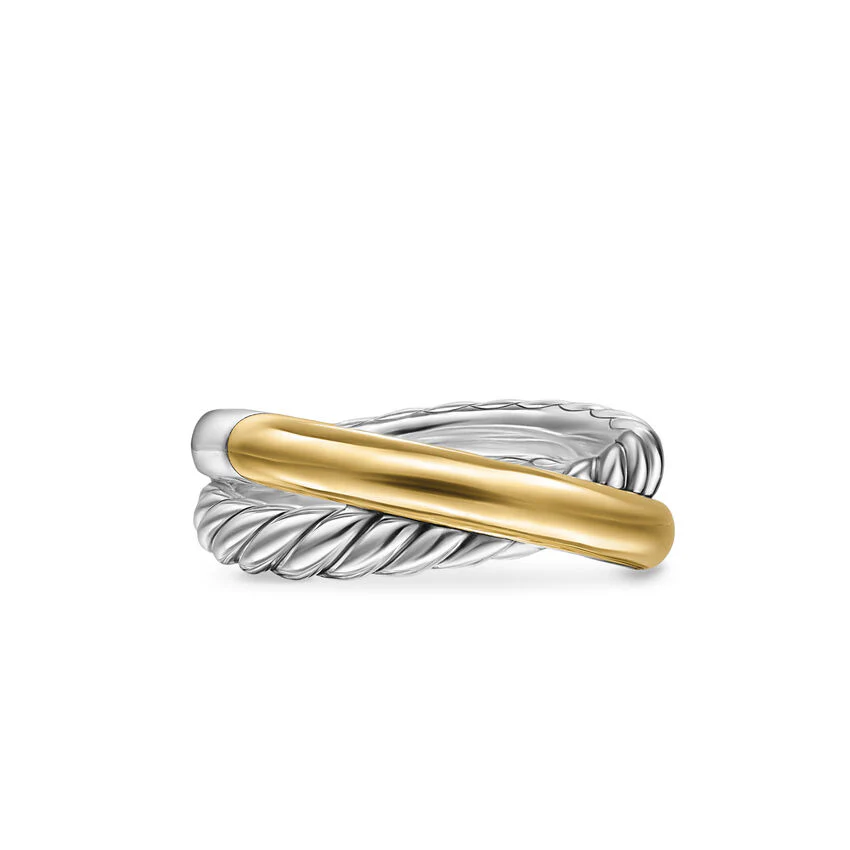 David Yurman Crossover Two Row Ring In Sterling Silver With 14k Yellow Gold, 7.5mm