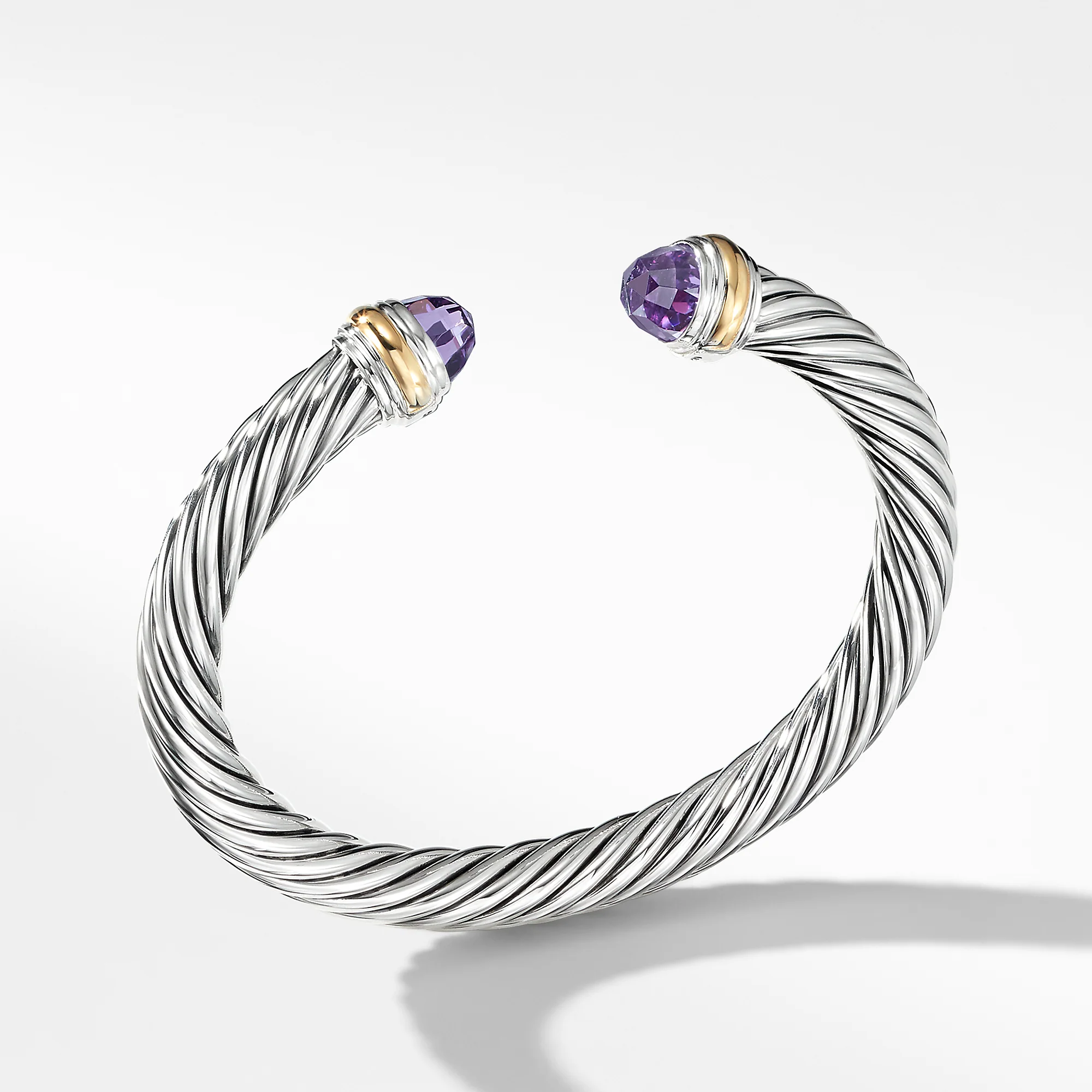 David Yurman Classic Cable Bracelet In Sterling Silver With 14k Yellow Gold And Amethyst, 7mm