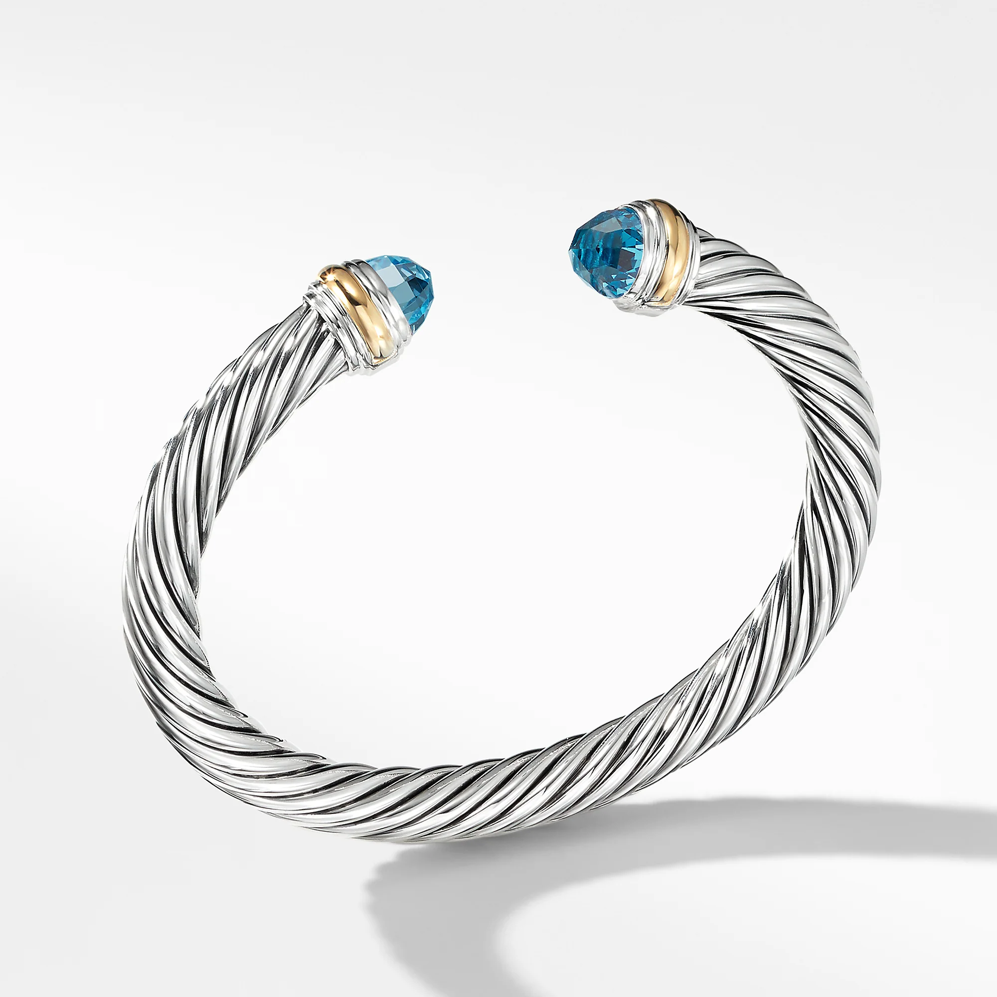 David Yurman Classic Cable Bracelet In Sterling Silver With 14k Yellow Gold And Blue Topaz, 7mm