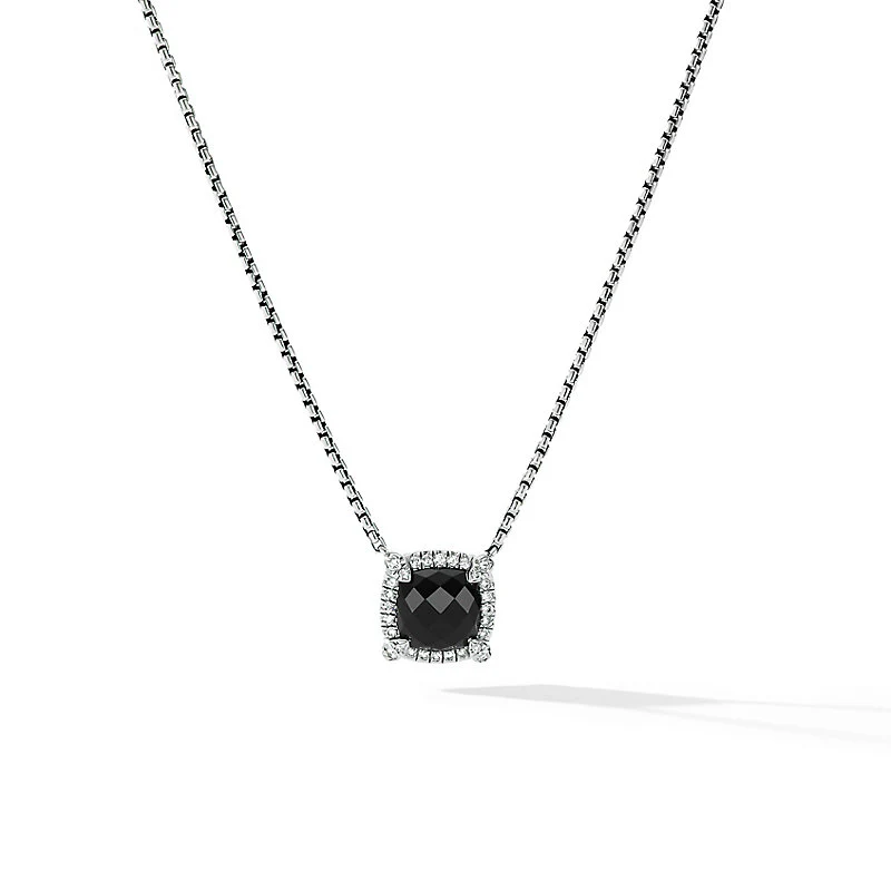 David Yurman Petite Chatelaine® Pavé Bezel Pendant Necklace In Sterling Silver With Black Onyx And Diamonds, 7mm