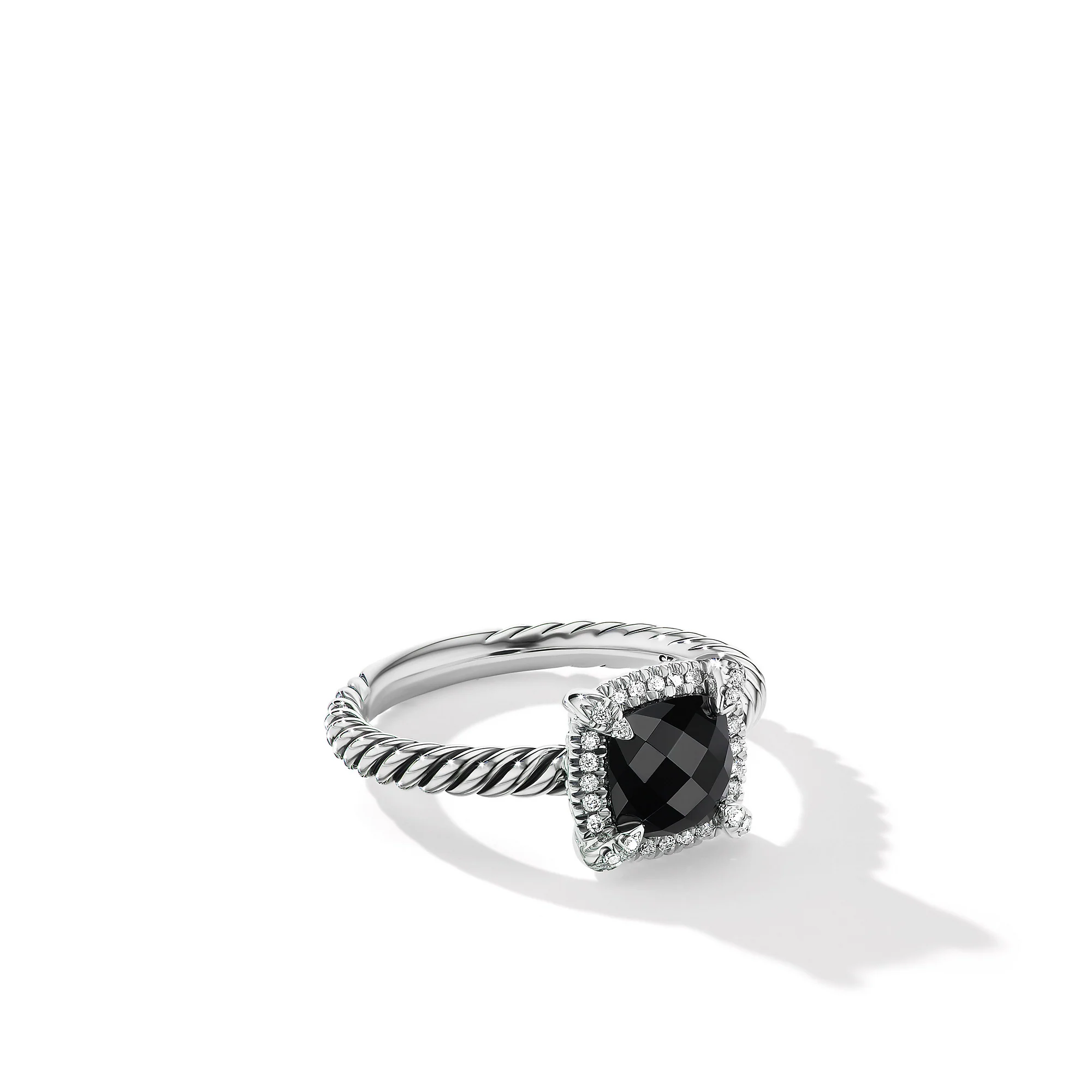 David Yurman Petite Chatelaine® Pavé Bezel Ring In Sterling Silver With Black Onyx And Diamonds, 7mm