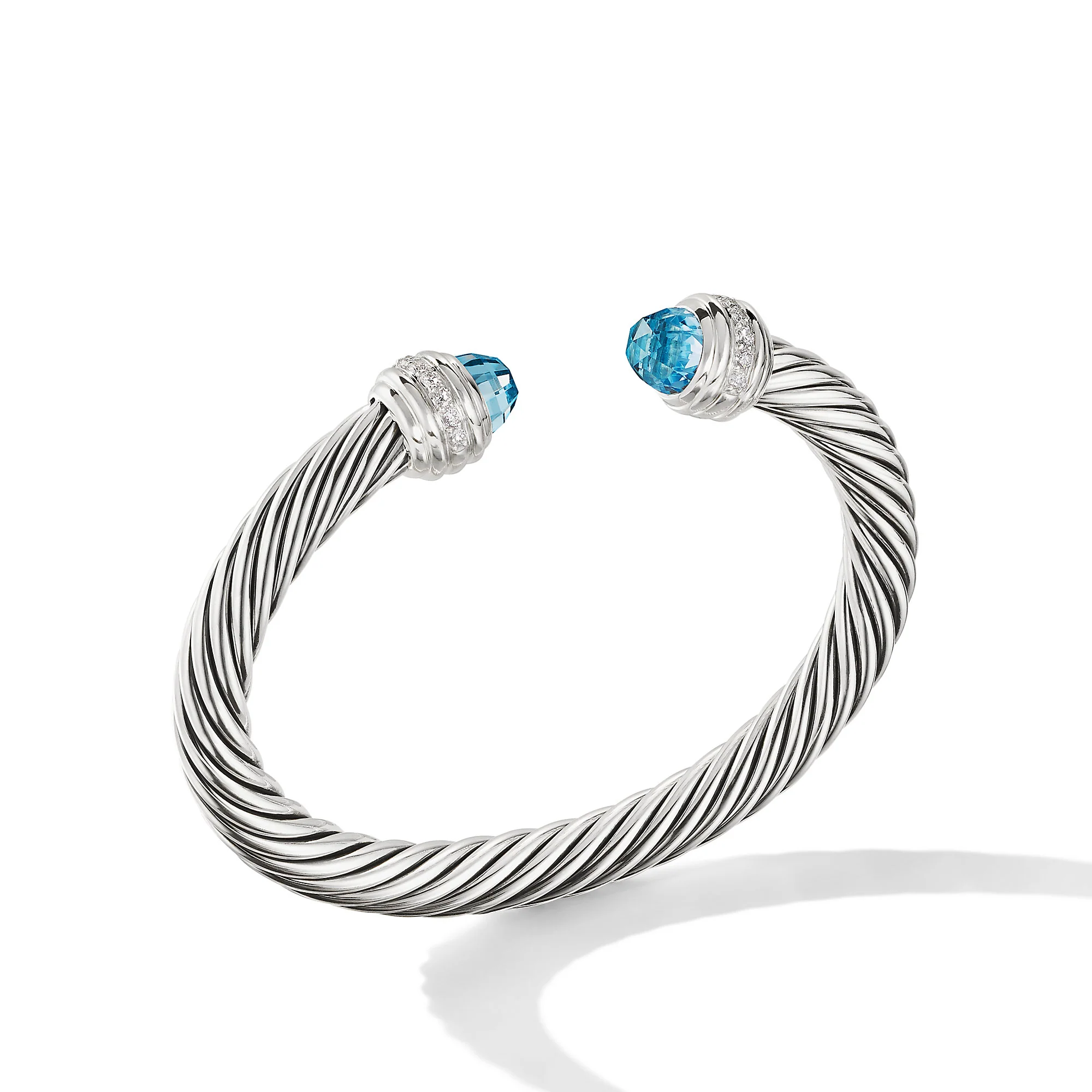 David Yurman Classic Cable Bracelet In Sterling Silver With Blue Topaz And Diamonds, 7mm