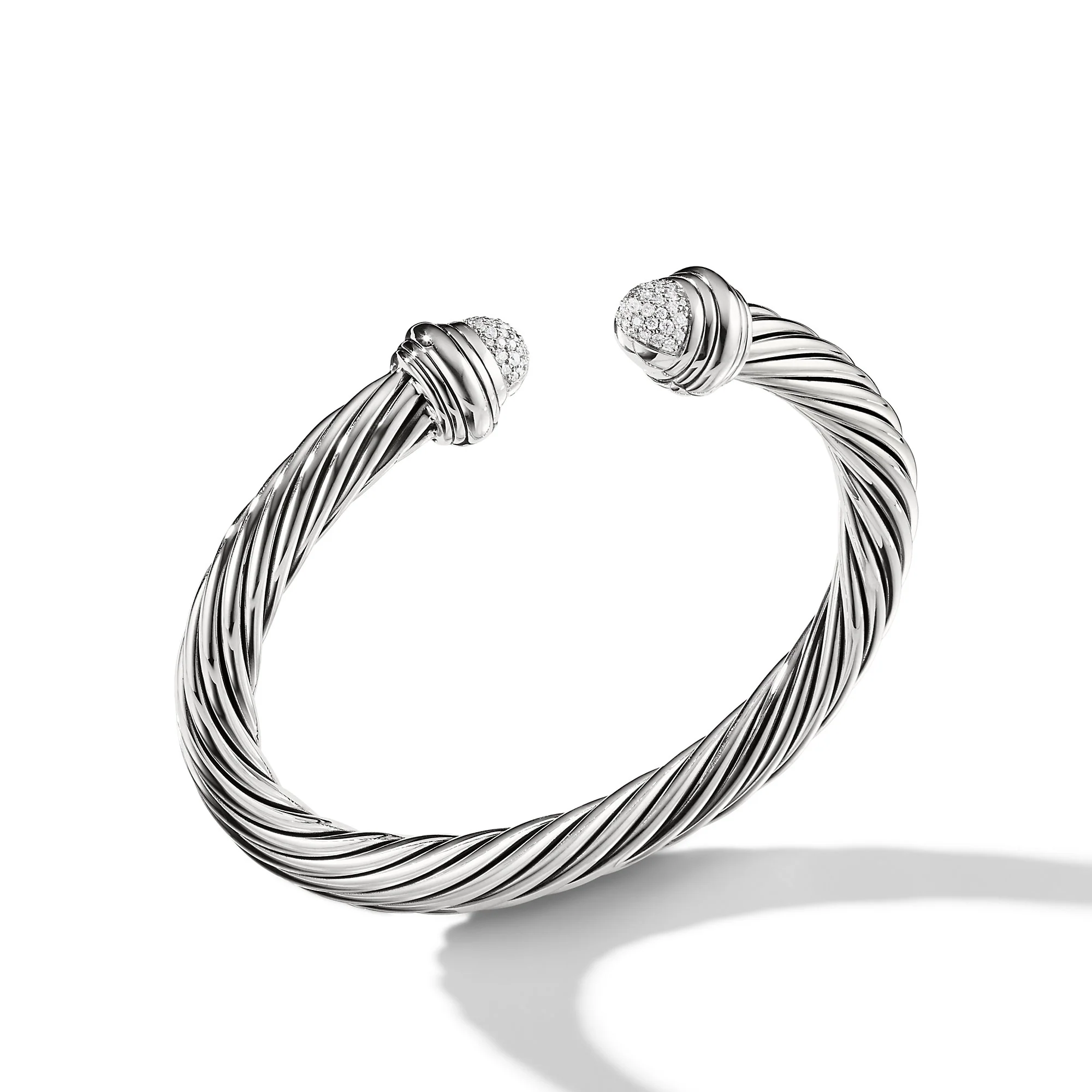 David Yurman Classic Cable Bracelet In Sterling Silver With Pavé Diamond Domes, 7mm