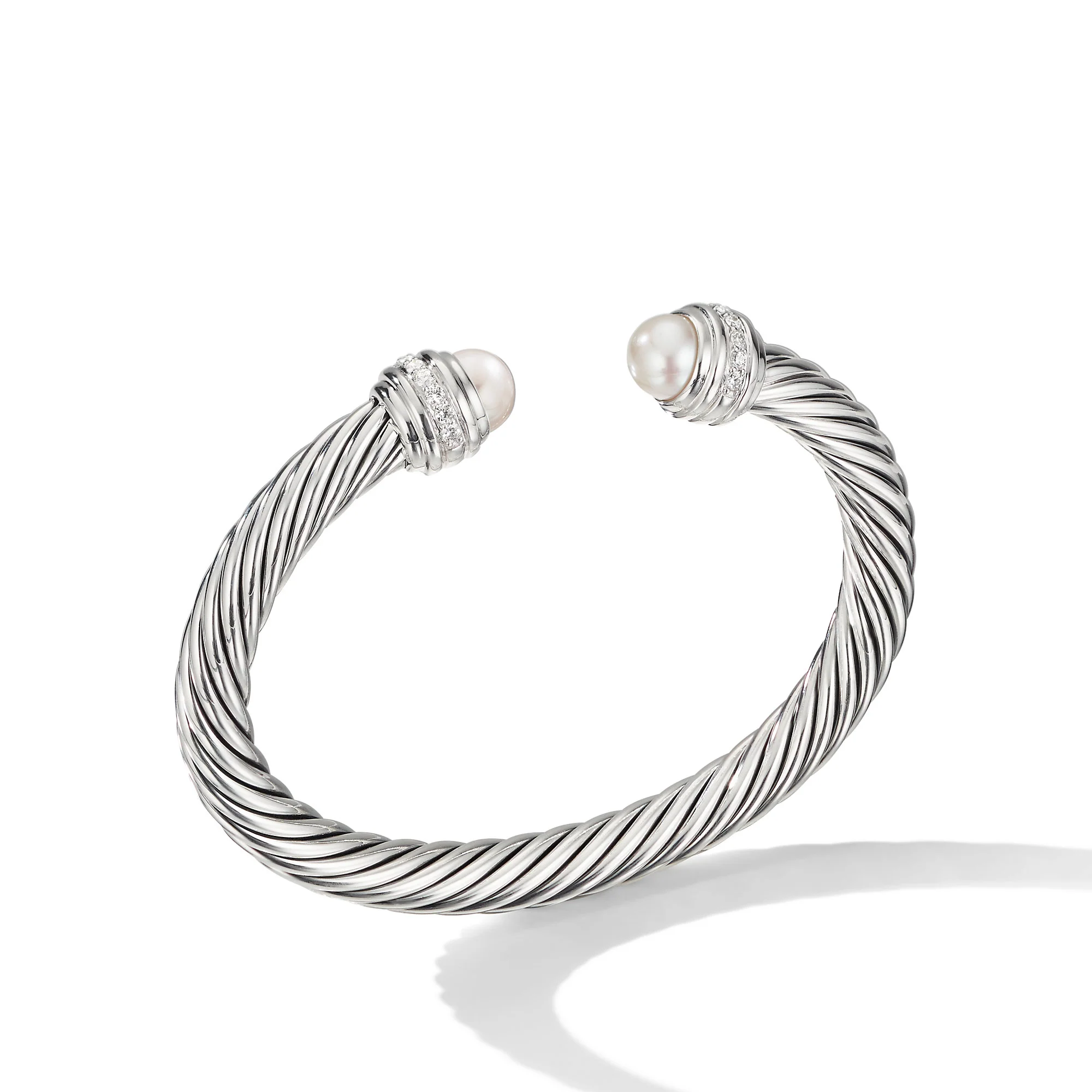 David Yurman Classic Cable Bracelet In Sterling Silver With Pearls And Diamonds, 7mm