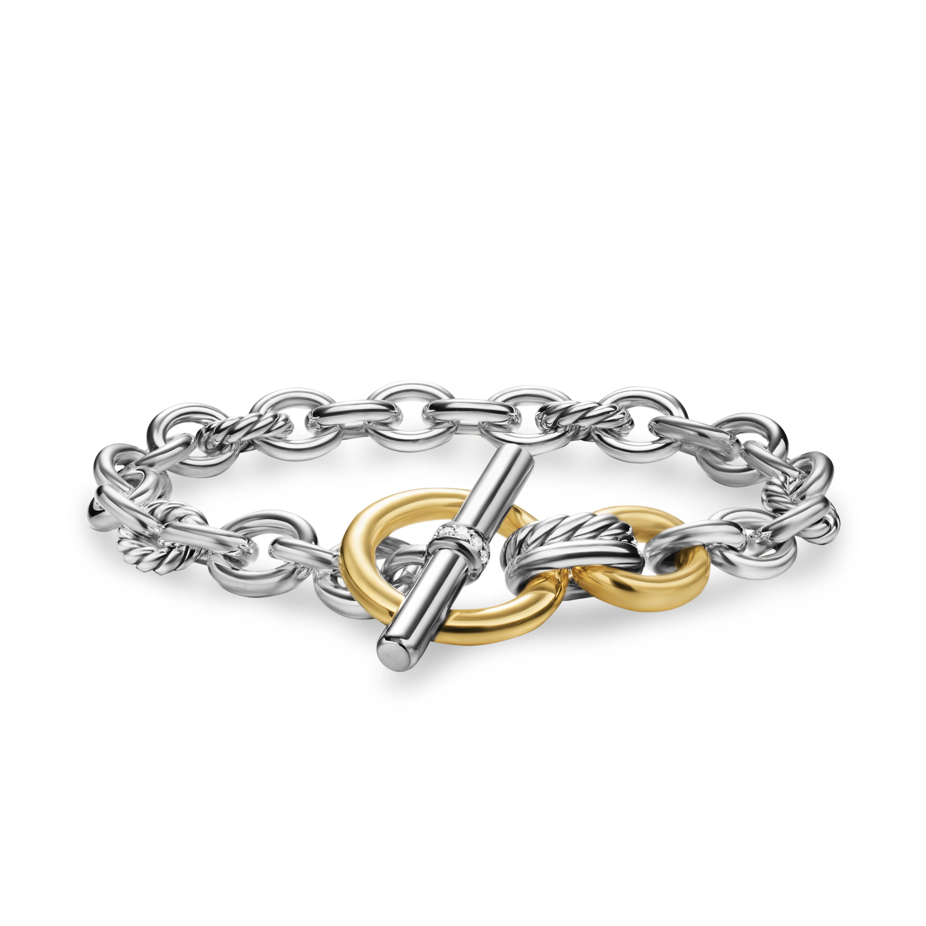 David Yurman Mercer® Toggle Chain Bracelet In Sterling Silver With 18k Yellow Gold And Diamonds, 8mm
