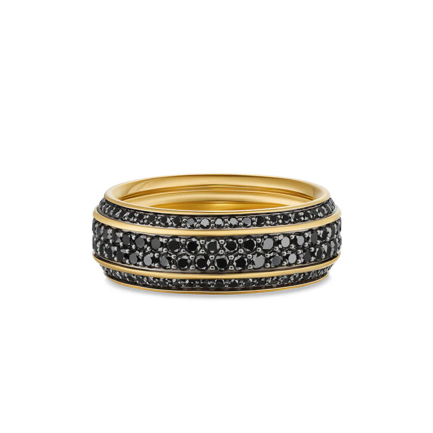 David Yurman Beveled Band Ring In 18k Yellow Gold With Black Diamonds, 8.5mm