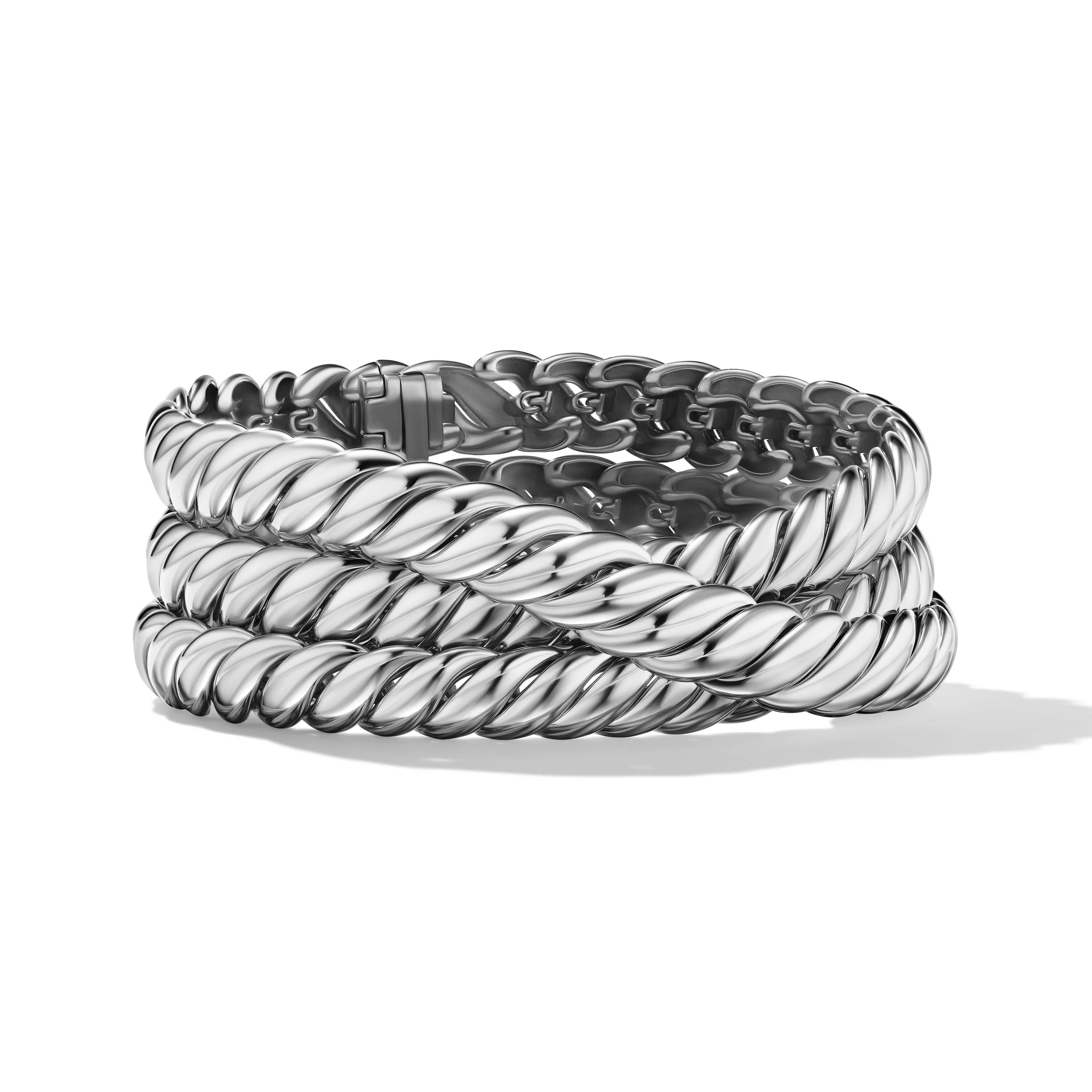 David Yurman Sculpted Cable Triple Wrap Bracelet In Sterling Silver, 8.5mm