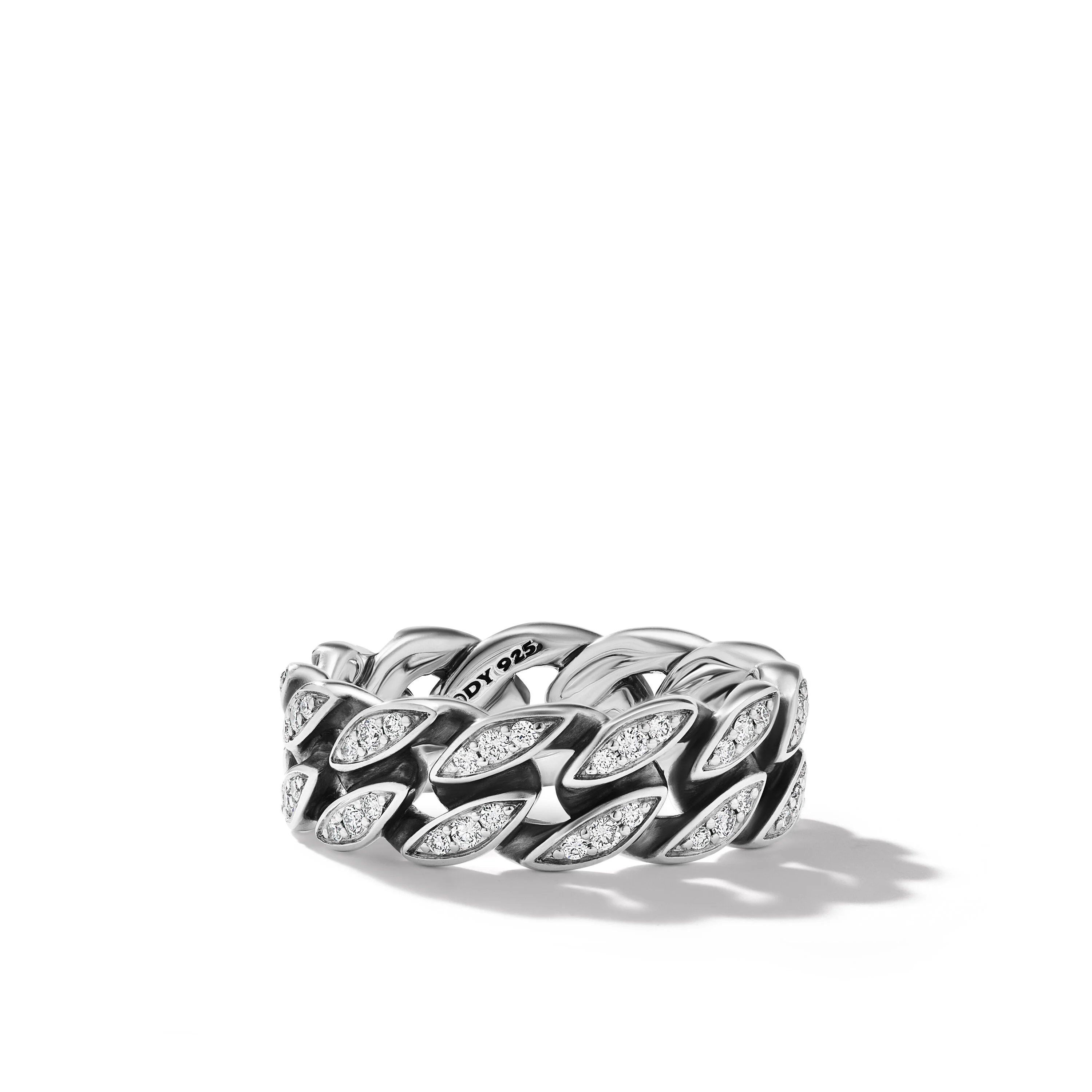 David Yurman Curb Chain Band Ring In Sterling Silver With Diamonds, 8mm