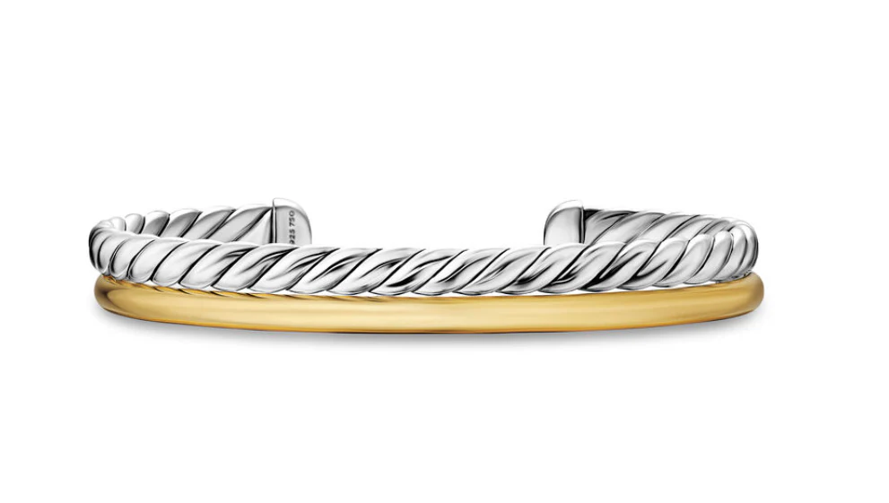 David Yurman Mercer® Two Row Cuff Bracelet In Sterling Silver With 18k Yellow Gold, 8mm