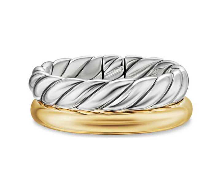 David Yurman Mercer® Two Row Ring In Sterling Silver With 18k Yellow Gold, 8mm