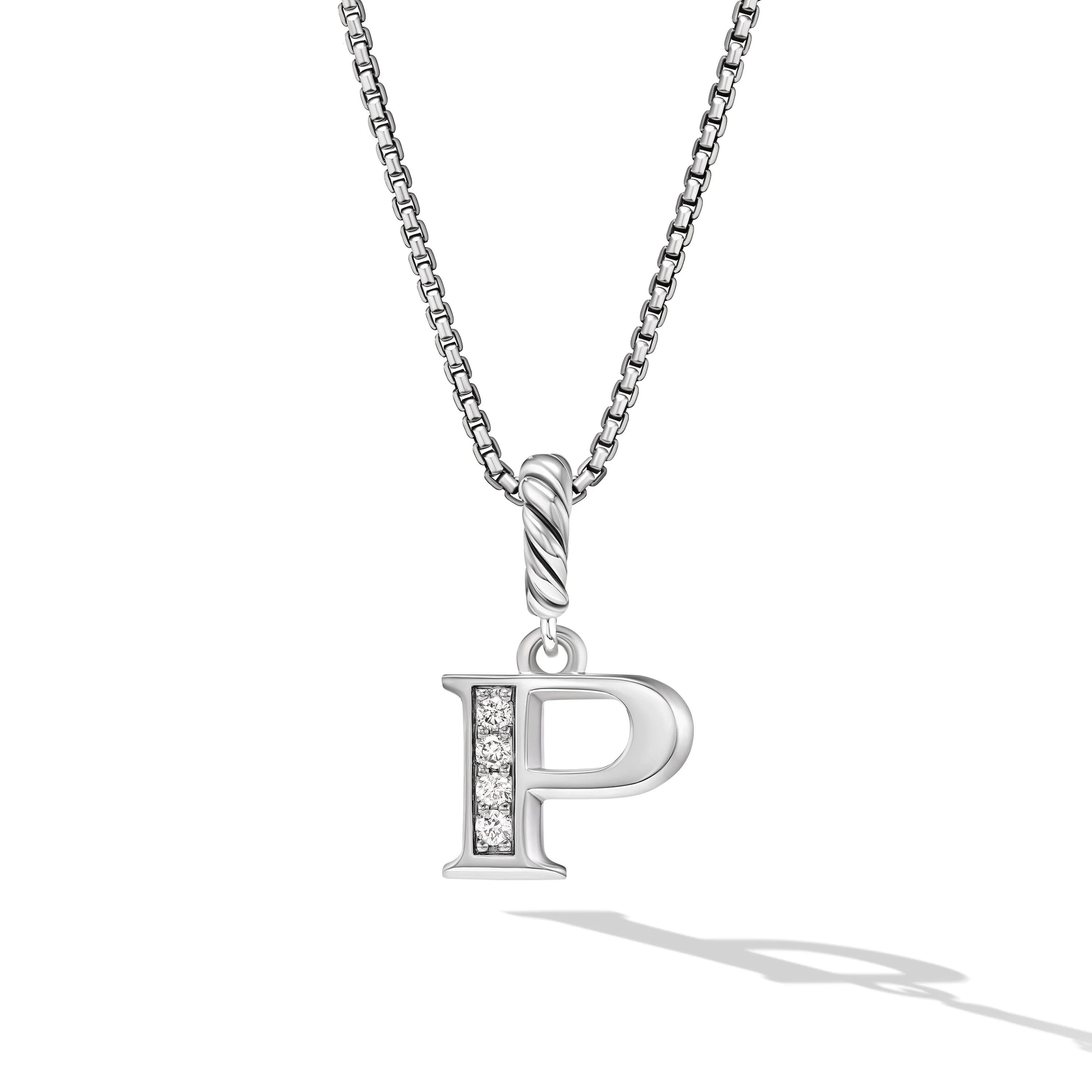 David Yurman Pavé Initial Pendant Necklace In Sterling Silver With Diamond P