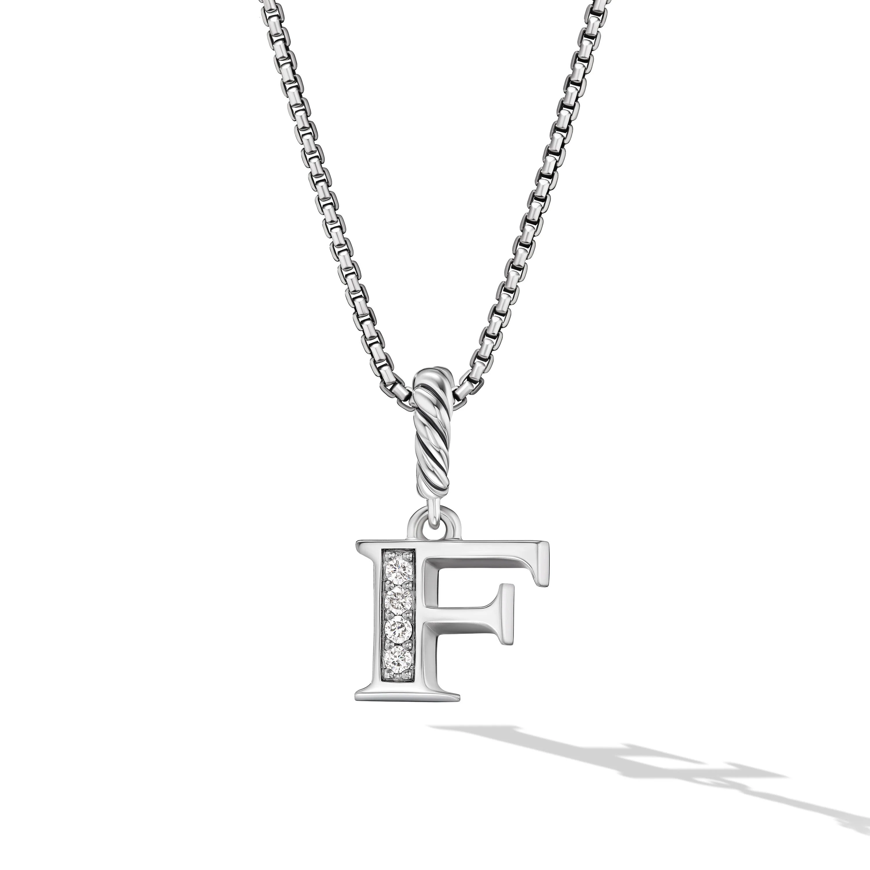 David Yurman Pavé Initial Pendant Necklace In Sterling Silver With Diamond F