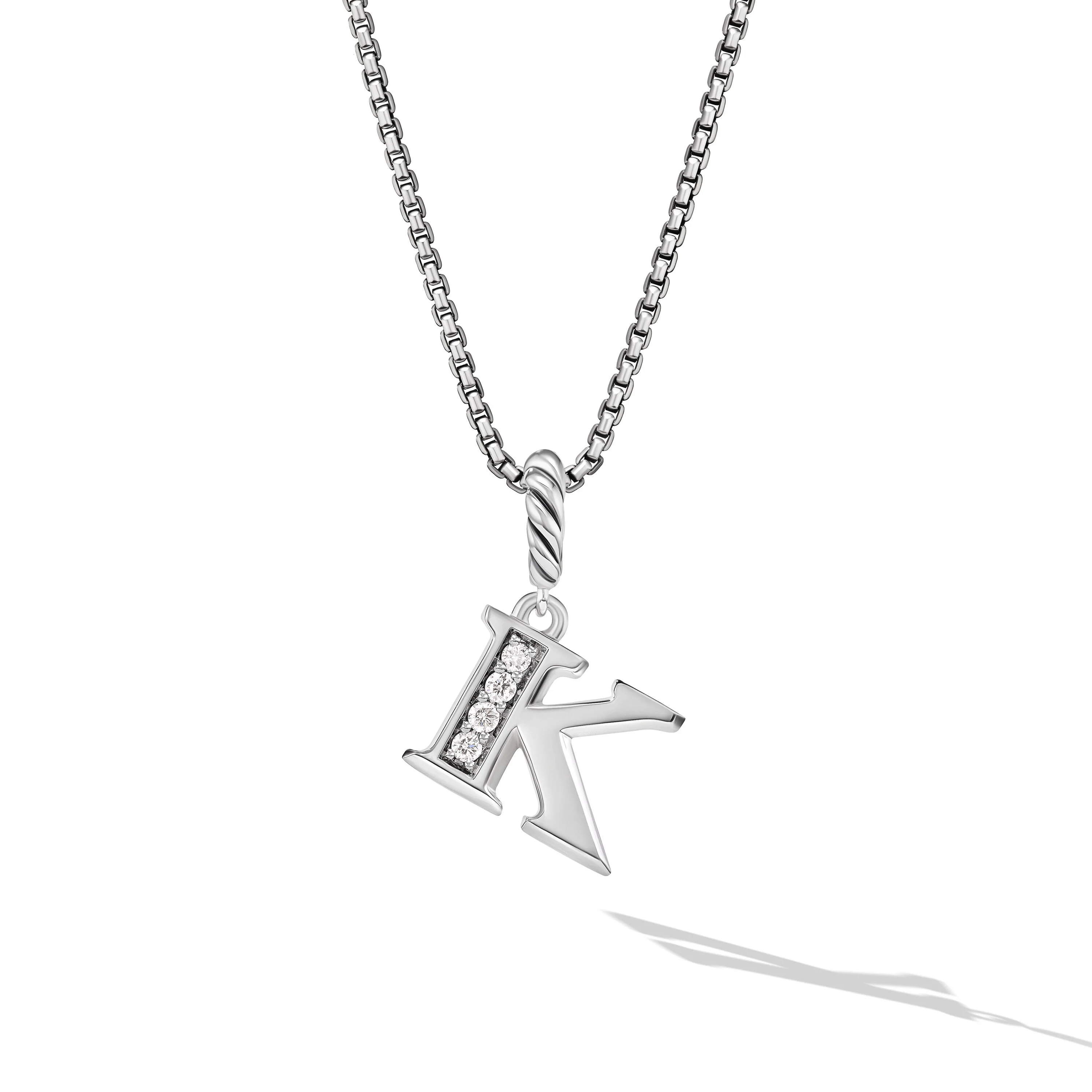 David Yurman Pavé Initial Pendant Necklace In Sterling Silver With Diamond K