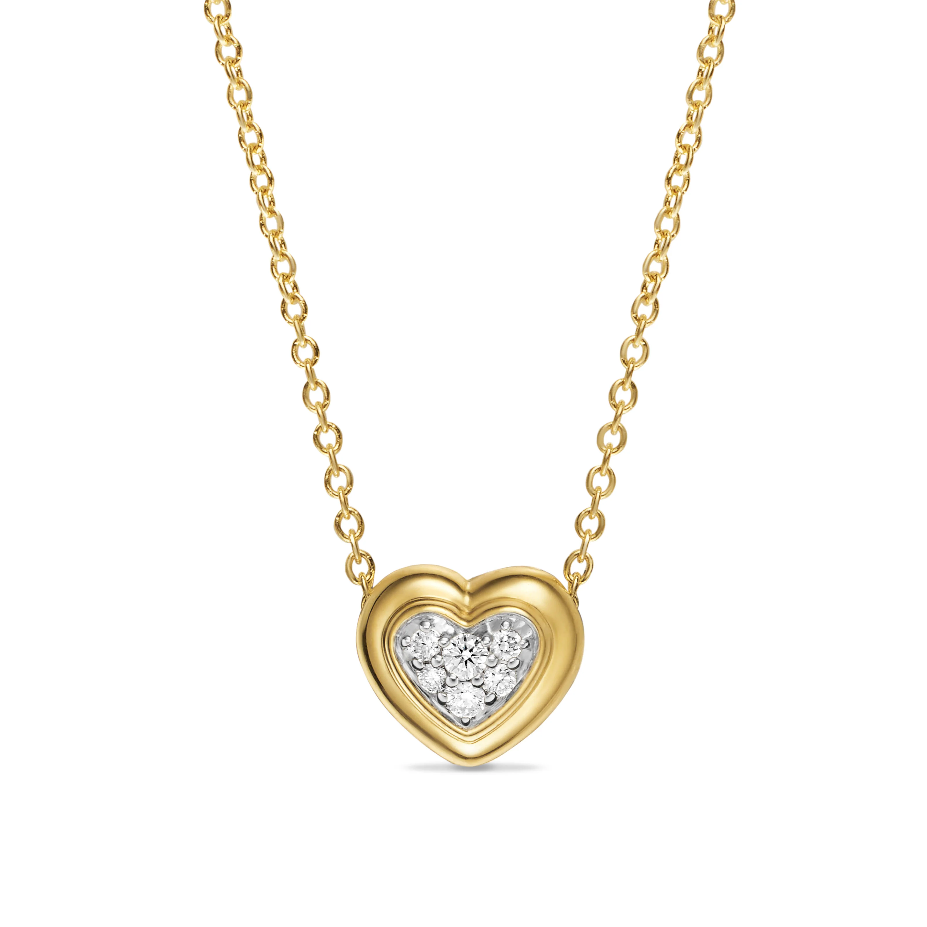 David Yurman Puffy Heart Pendant Necklace In 18k Yellow Gold With Diamonds, 7.8mm
