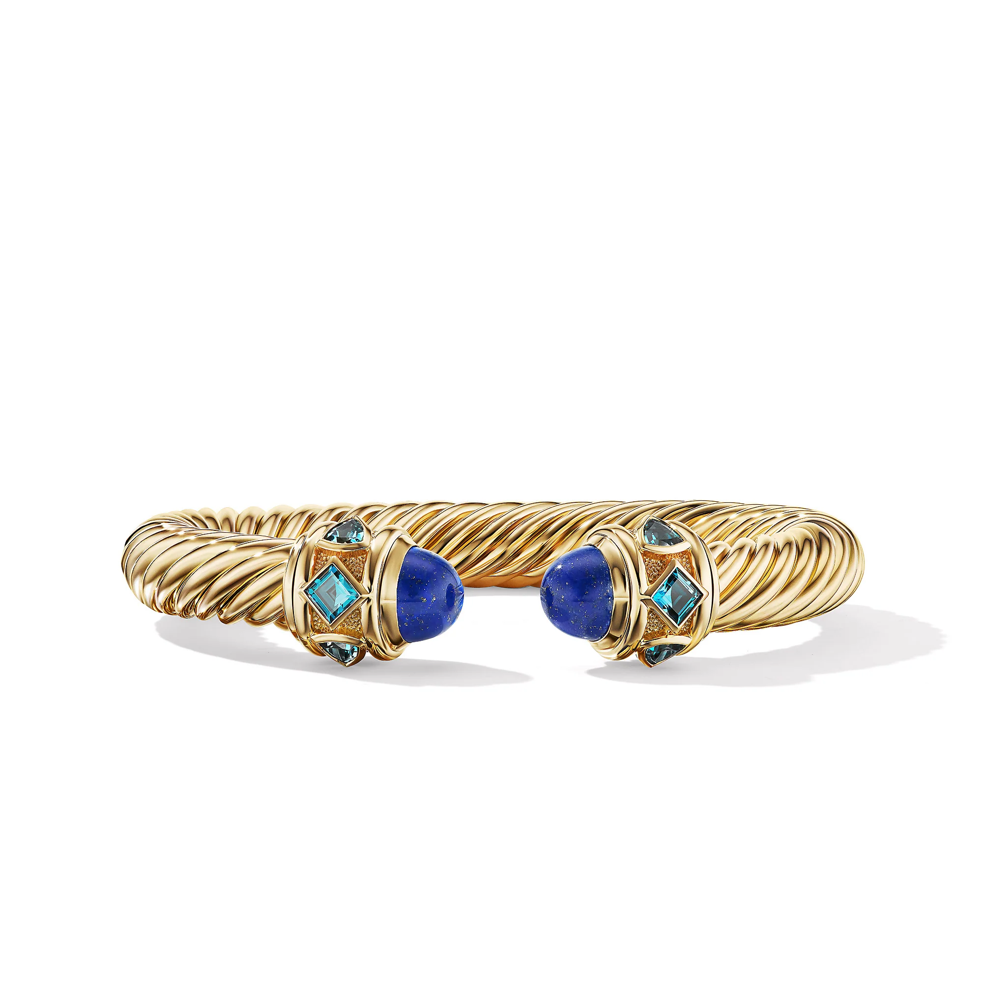David Yurman Renaissance® Cablespira Bracelet In 18k Yellow Gold With Lapis And Hampton Blue Topaz, 9mm