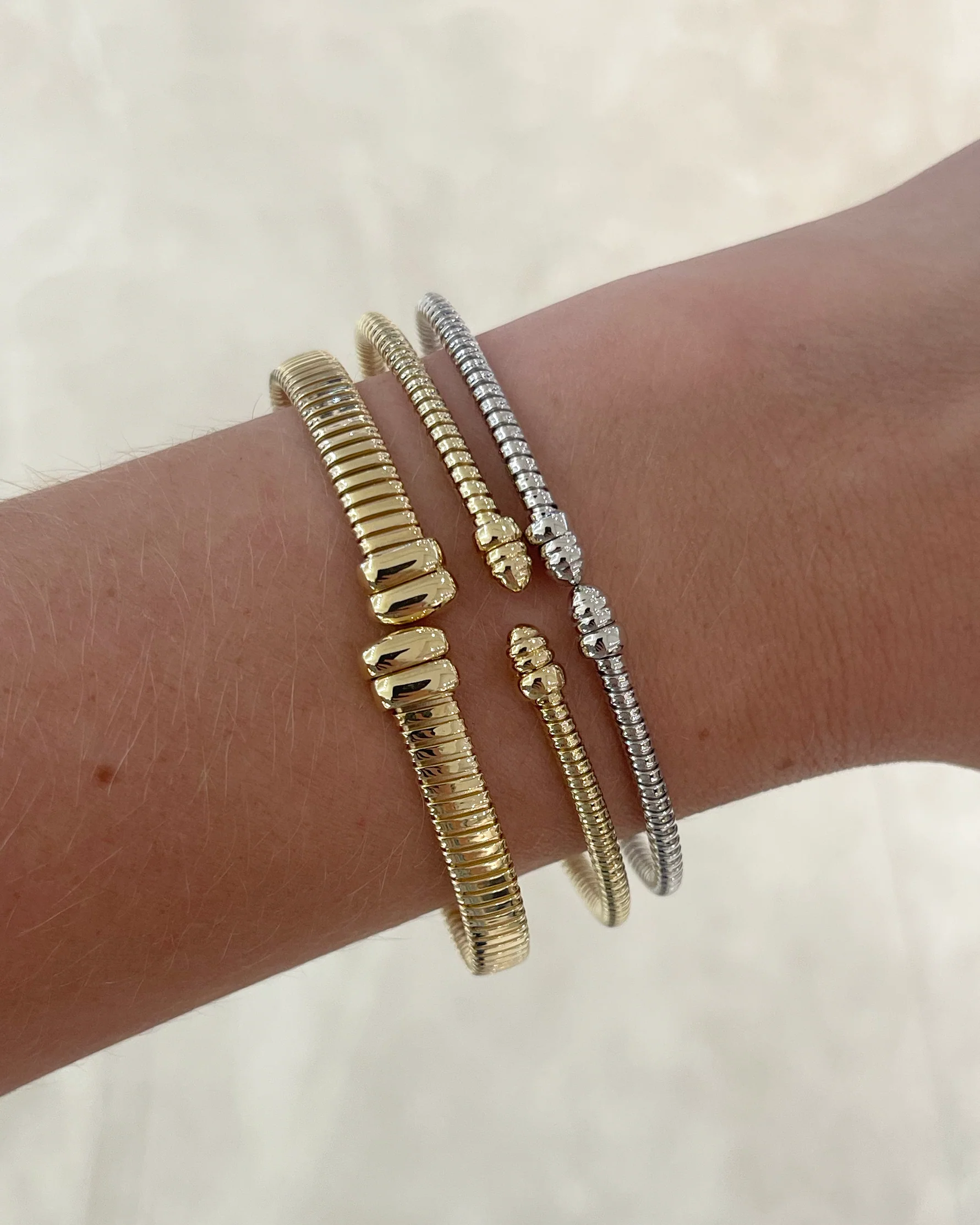 Brown & Co. 14k White Gold Flexible Fluted Bangle - Image 2
