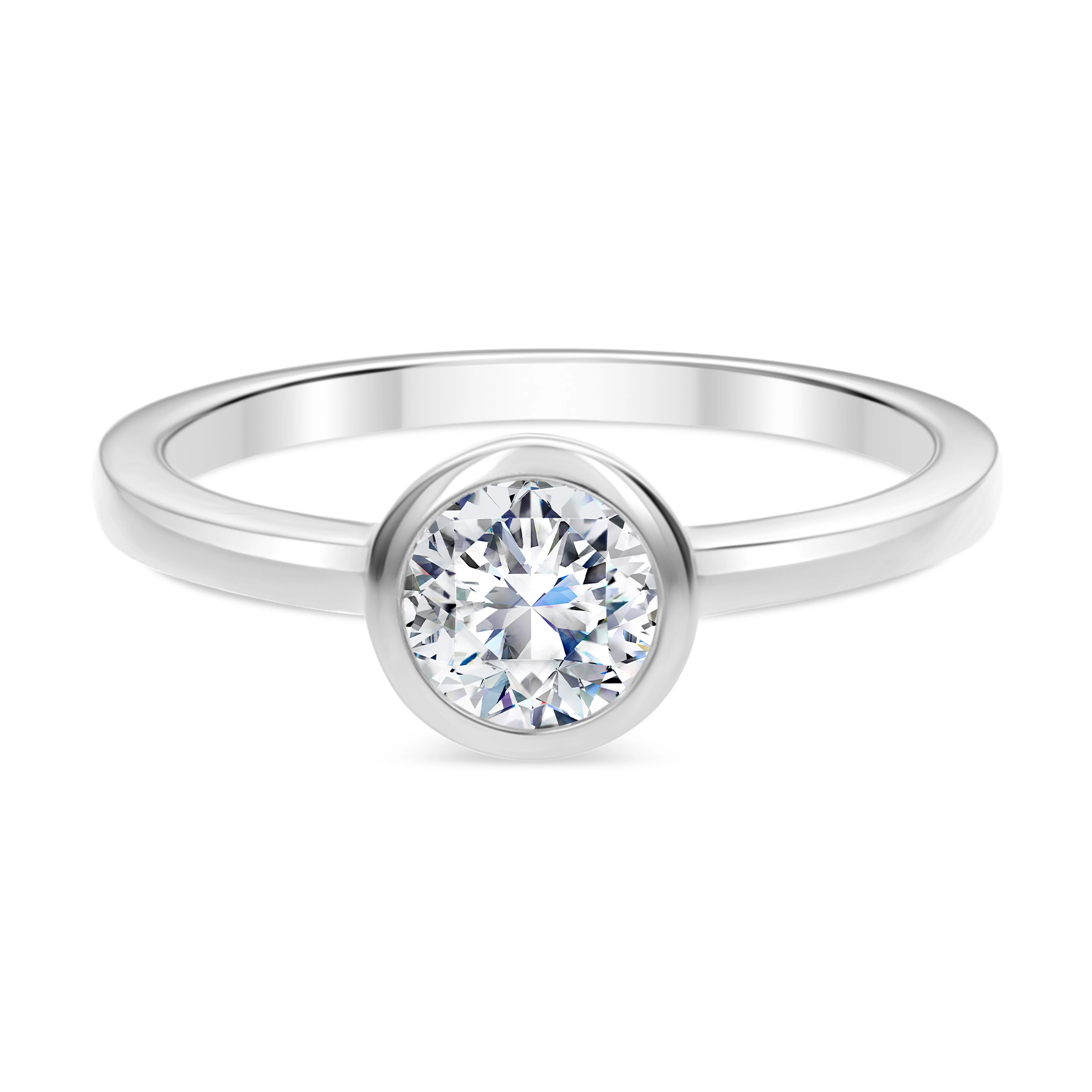 Brown & Co. 18k White Gold 0.65ct Round Brilliant Cut Diamond Bezel Set Ring