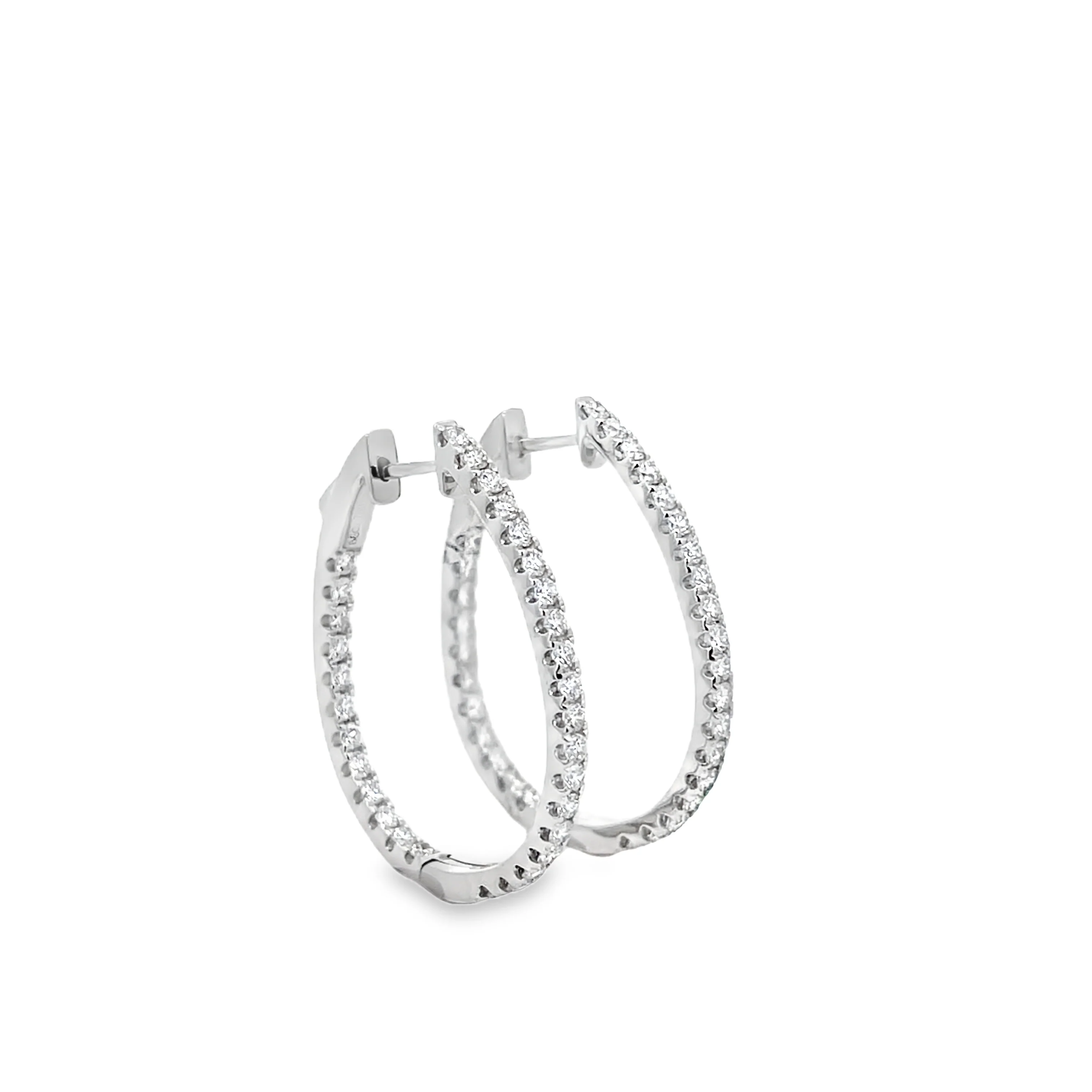 18k White Gold 1.60ctw Diamond Hoop Earrings - Image 2
