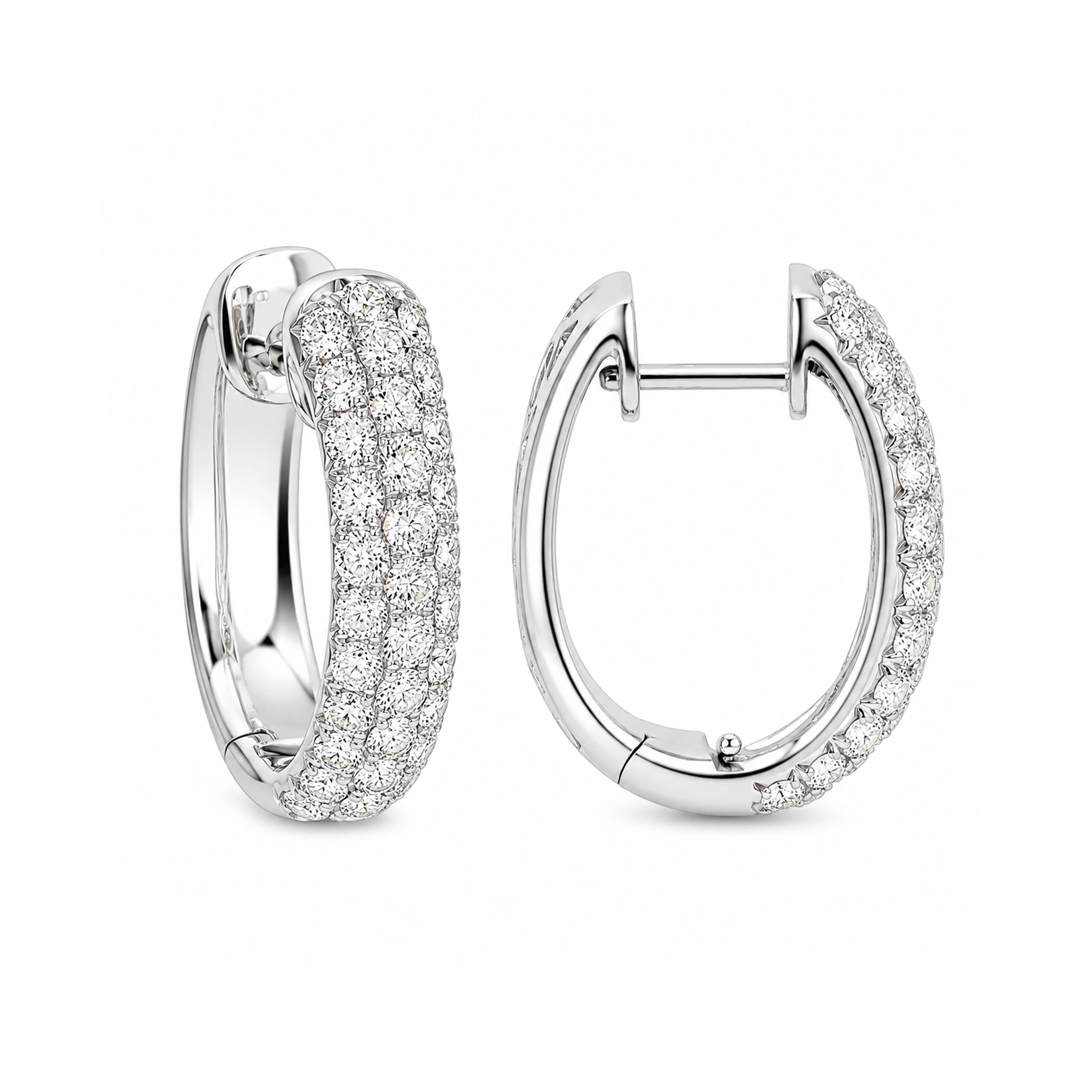Brown & Co. 18k White Gold 2ct Pave Diamond Oval Hoop Earrings