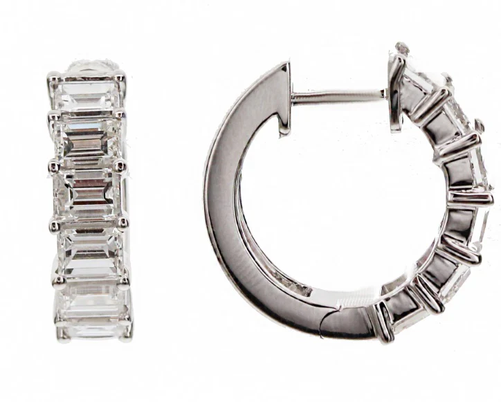 Brown & Co. 18k White Gold 3.40ct Baguette Diamond Hoops