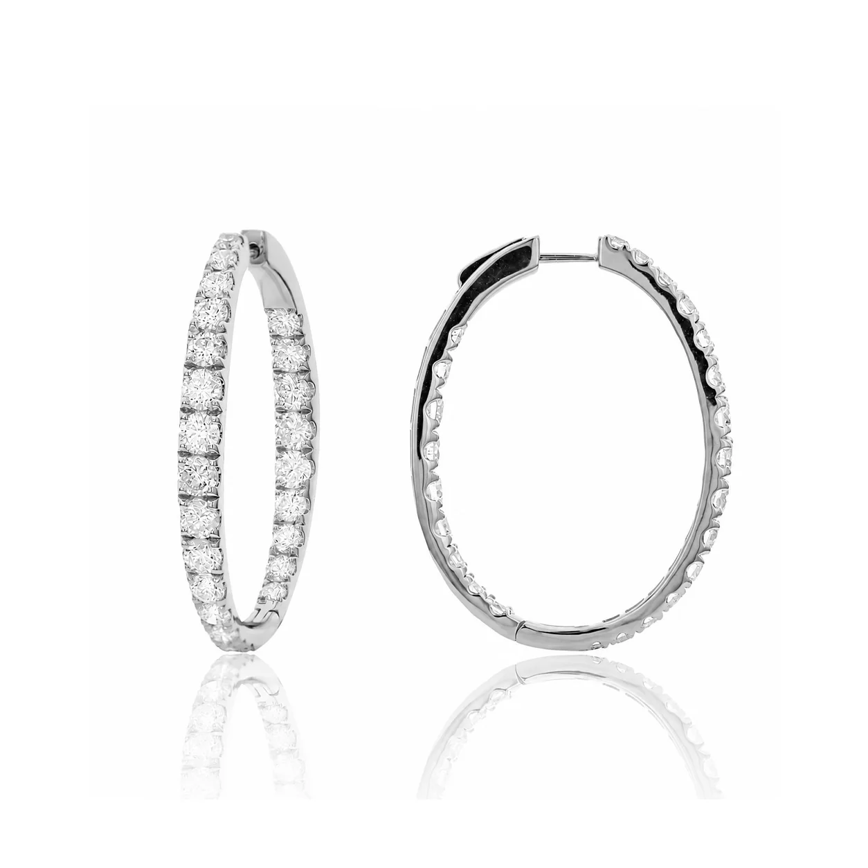 BROWN & CO. 18K WHITE GOLD 5ct DIAMOND HOOP EARRINGS