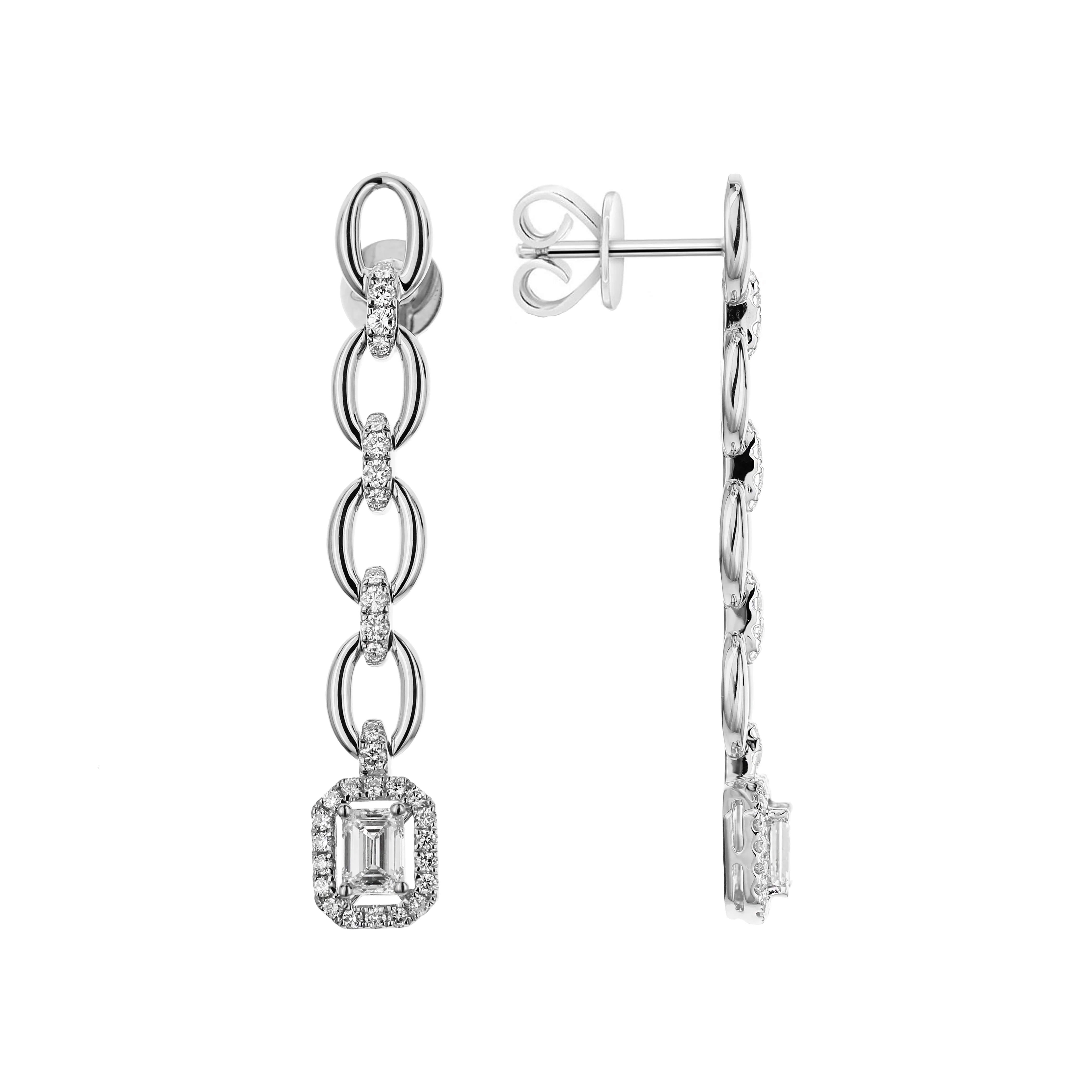 Brown & Co. 18k White Gold Emerald Cut Diamond Drop Earrings