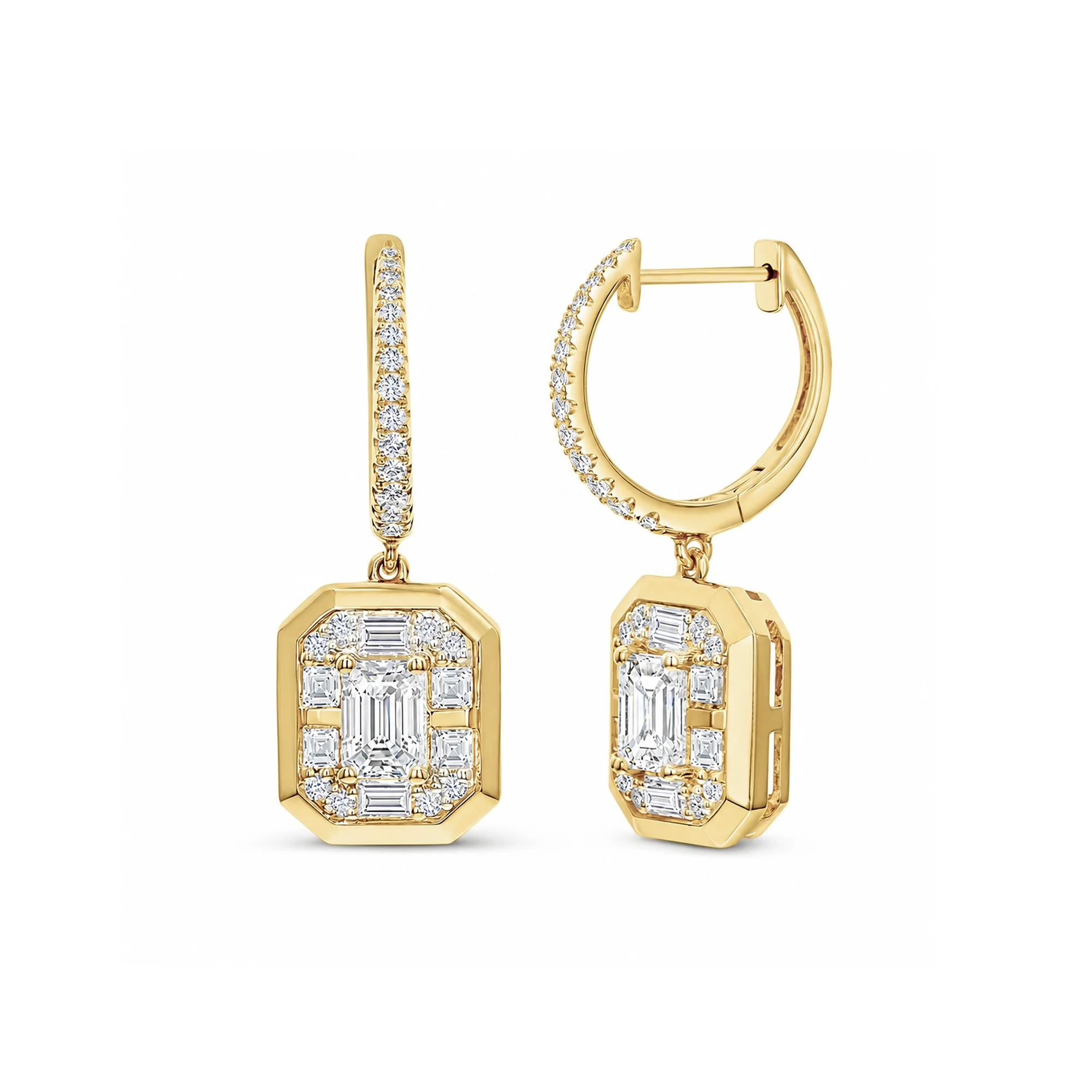 Brown & Co. 18k Yellow Gold Baguette And Emerald Cut Diamond Drop Earrings