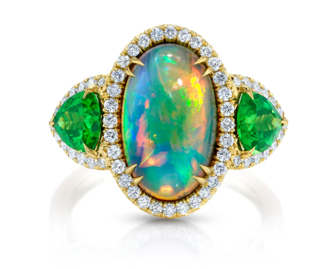 Brown & Co. 18k Yellow Gold Opal, Tsavorite & Diamond Ring