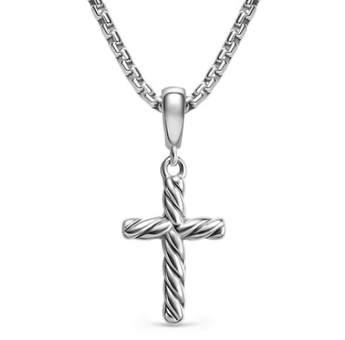David Yurman Cable Cross Pendant Necklace In Sterling Silver, 17.5mm