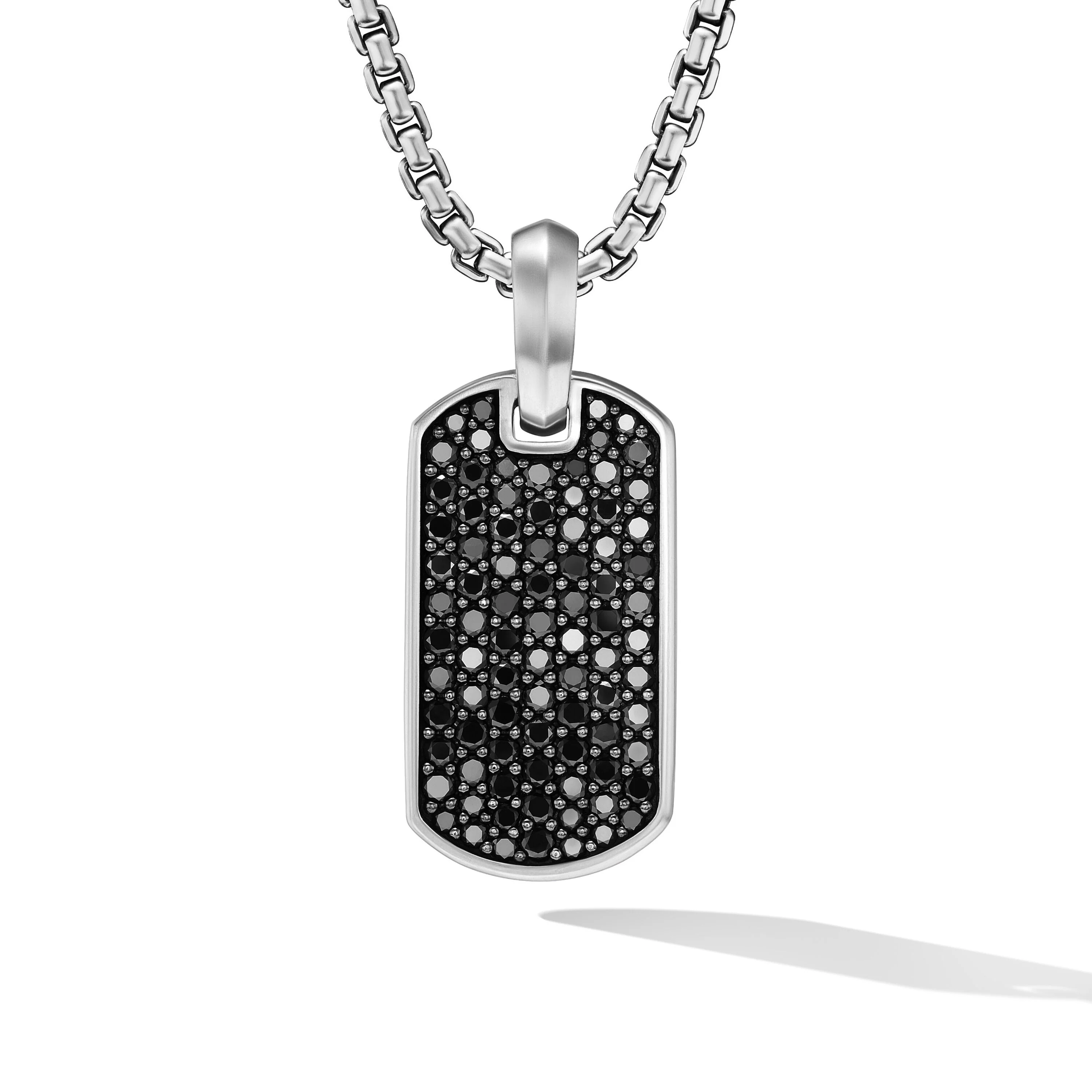 David Yurman Chevron Tag In Sterling Silver With Black Diamonds, 21mm
