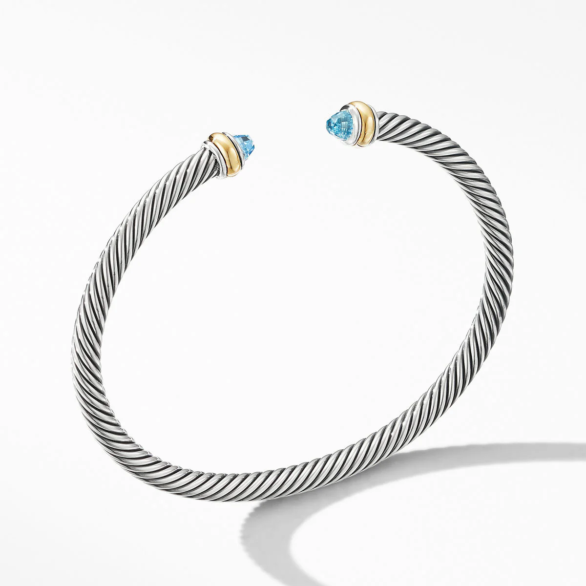 David Yurman Classic Cable Bracelet In Sterling Silver With 18k Yellow Gold And Blue Topaz, 4mm