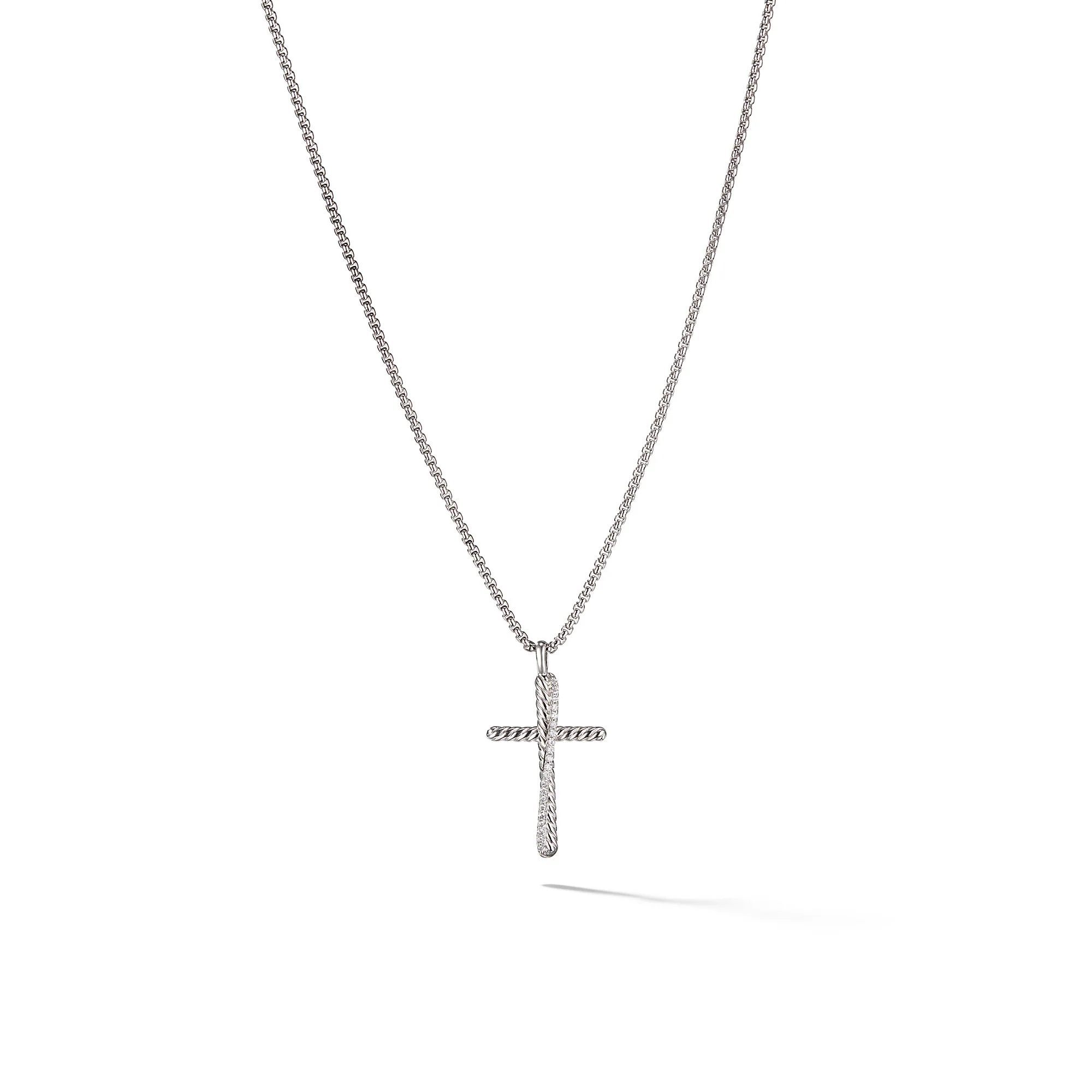 David Yurman Cross Crossover Necklace In Sterling Silver With Diamonds
