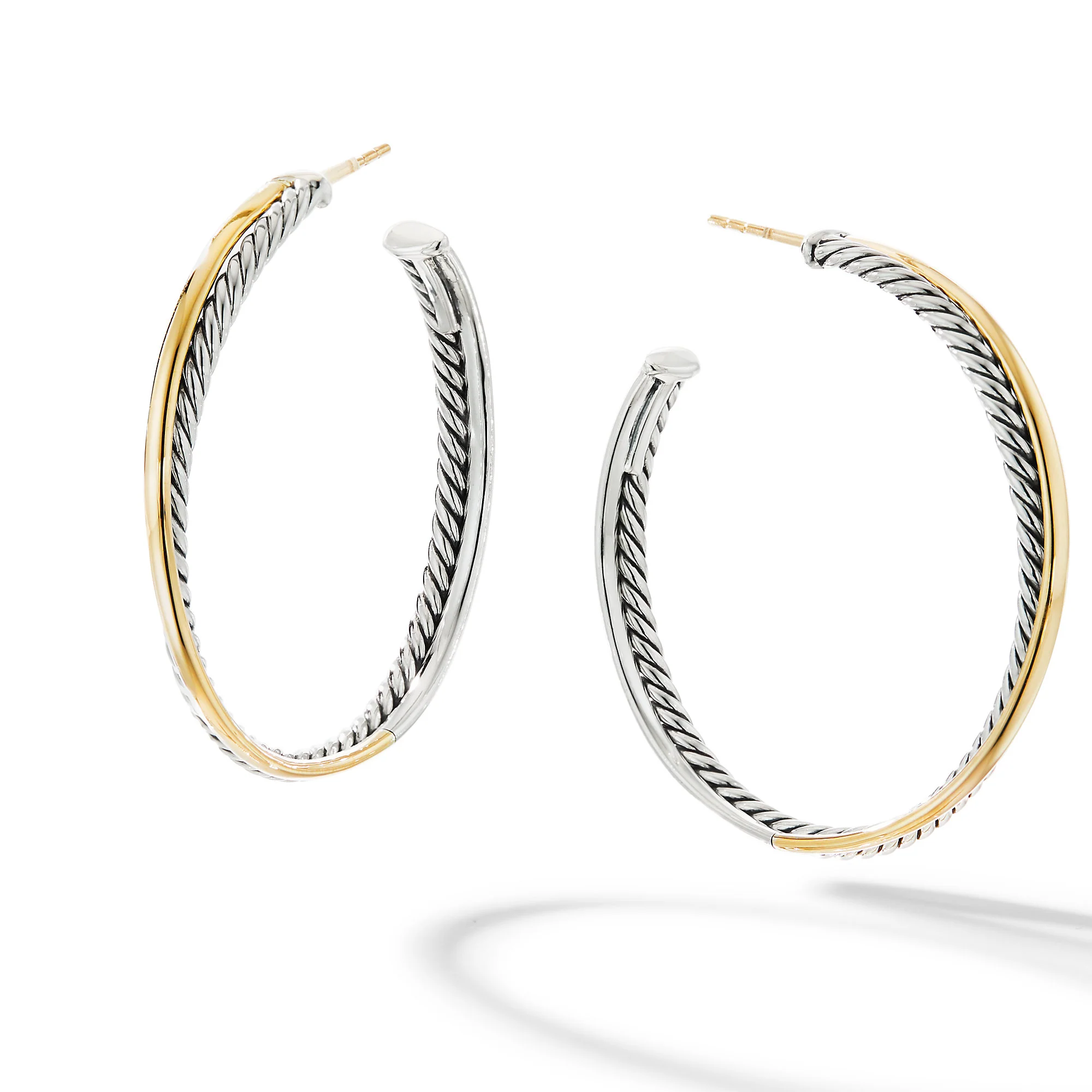 David Yurman Crossover Hoop Earrings In Sterling Silver With 18k Yellow Gold, 44mm