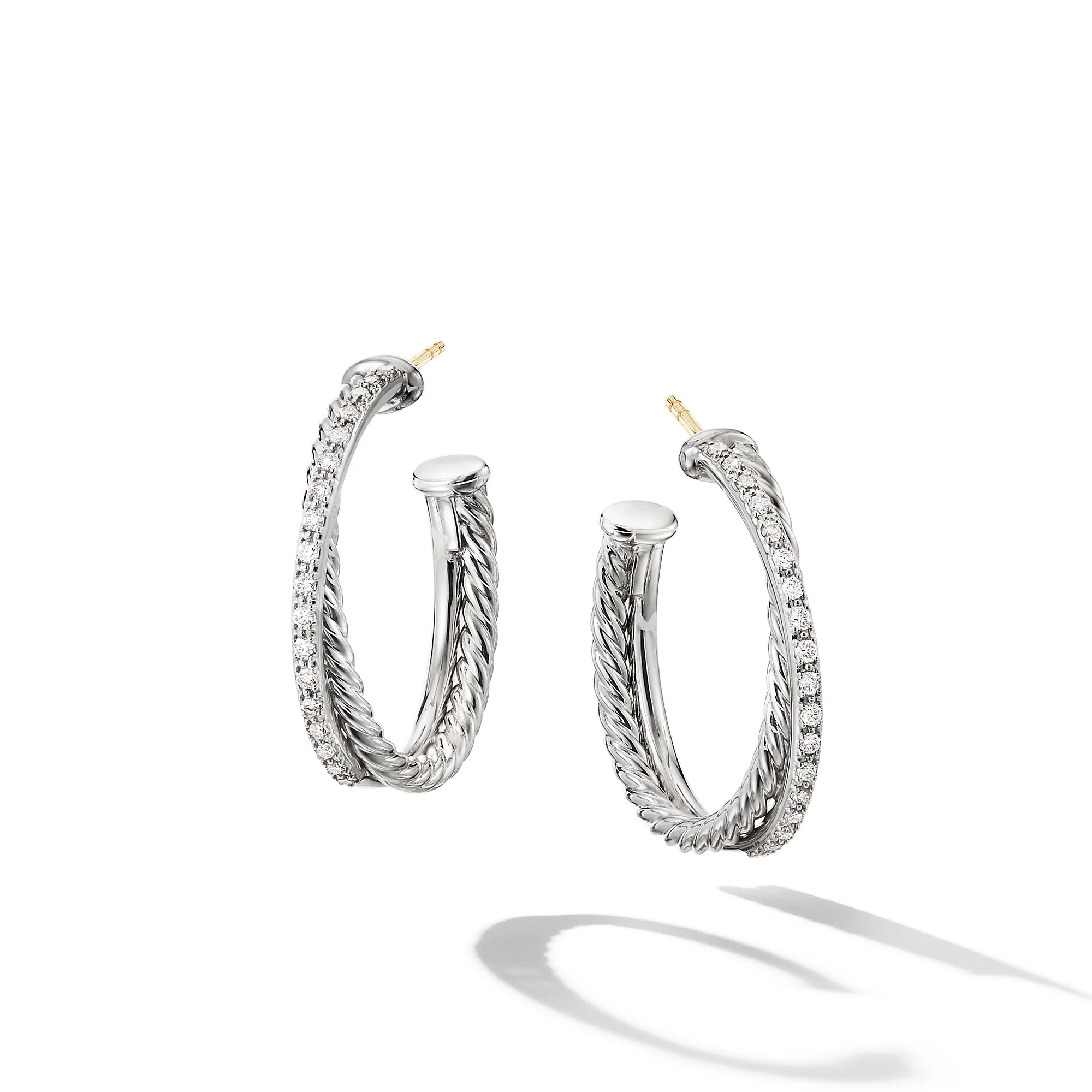 David Yurman Crossover Hoop Earrings In Sterling Silver With Diamonds, 26.5mm