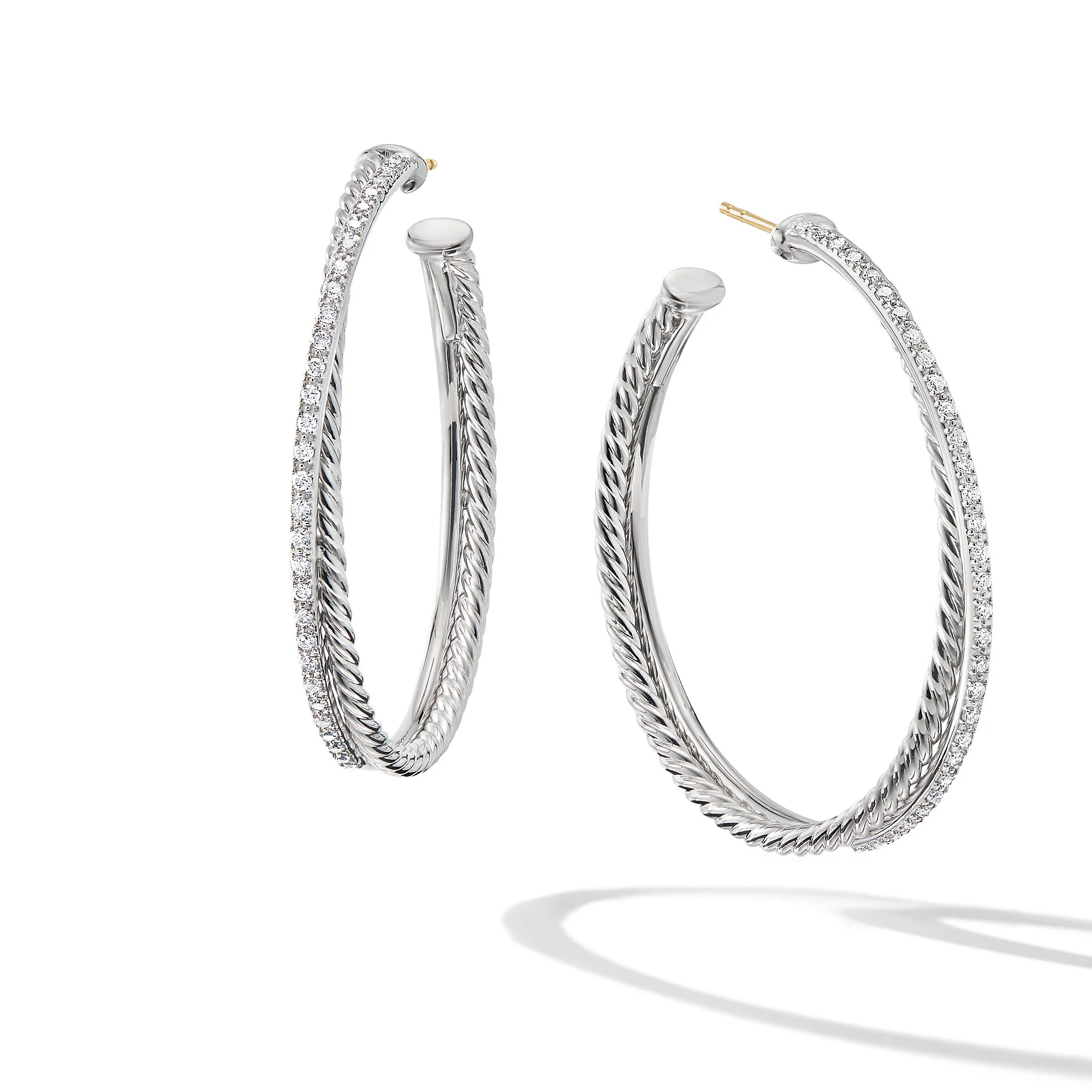 David Yurman Crossover Hoop Earrings In Sterling Silver With Diamonds, 44mm