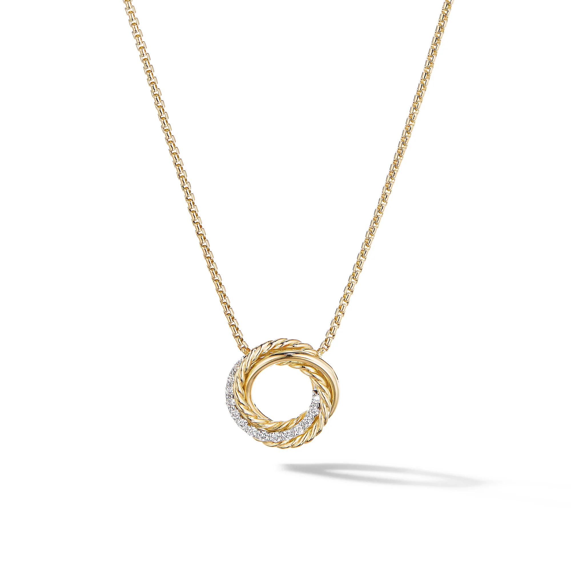 David Yurman Crossover Pendant Necklace In 18k Yellow Gold With Diamonds, 14.5mm