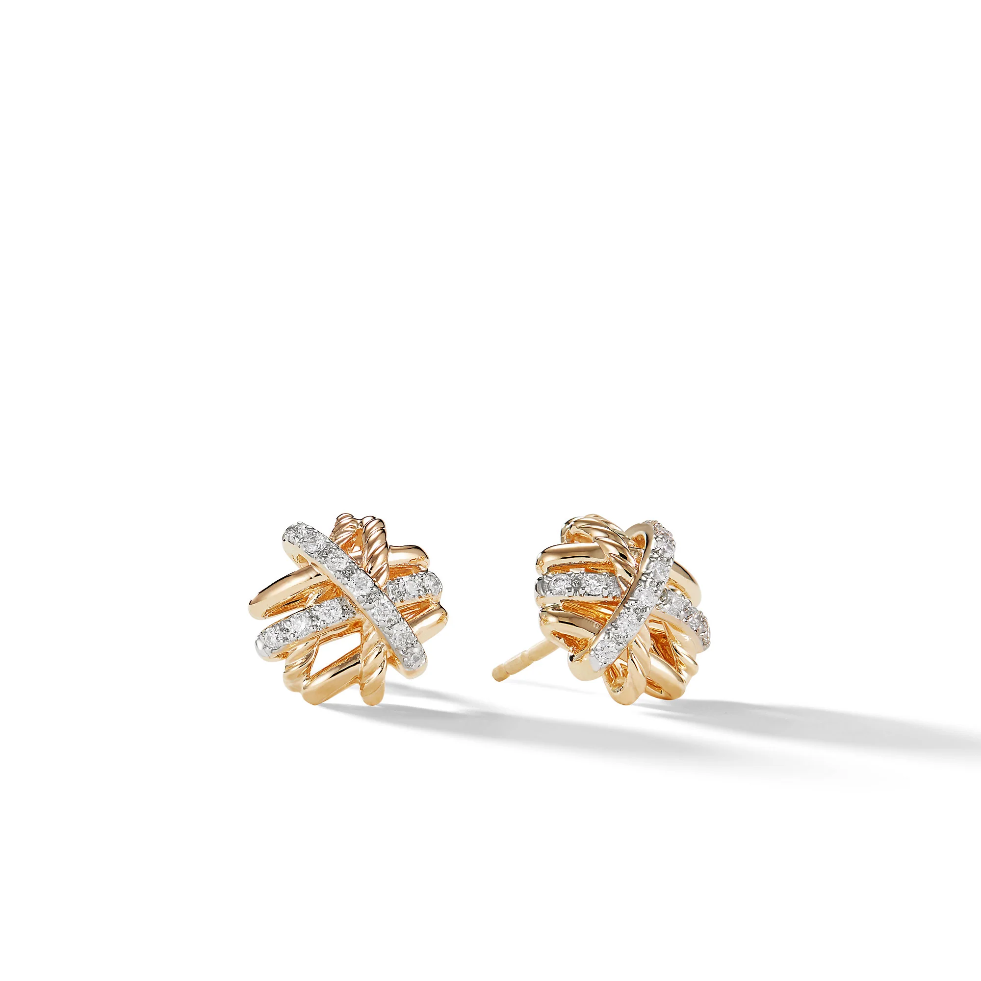 David Yurman Crossover Stud Earrings In 18k Yellow Gold With Diamonds, 11mm