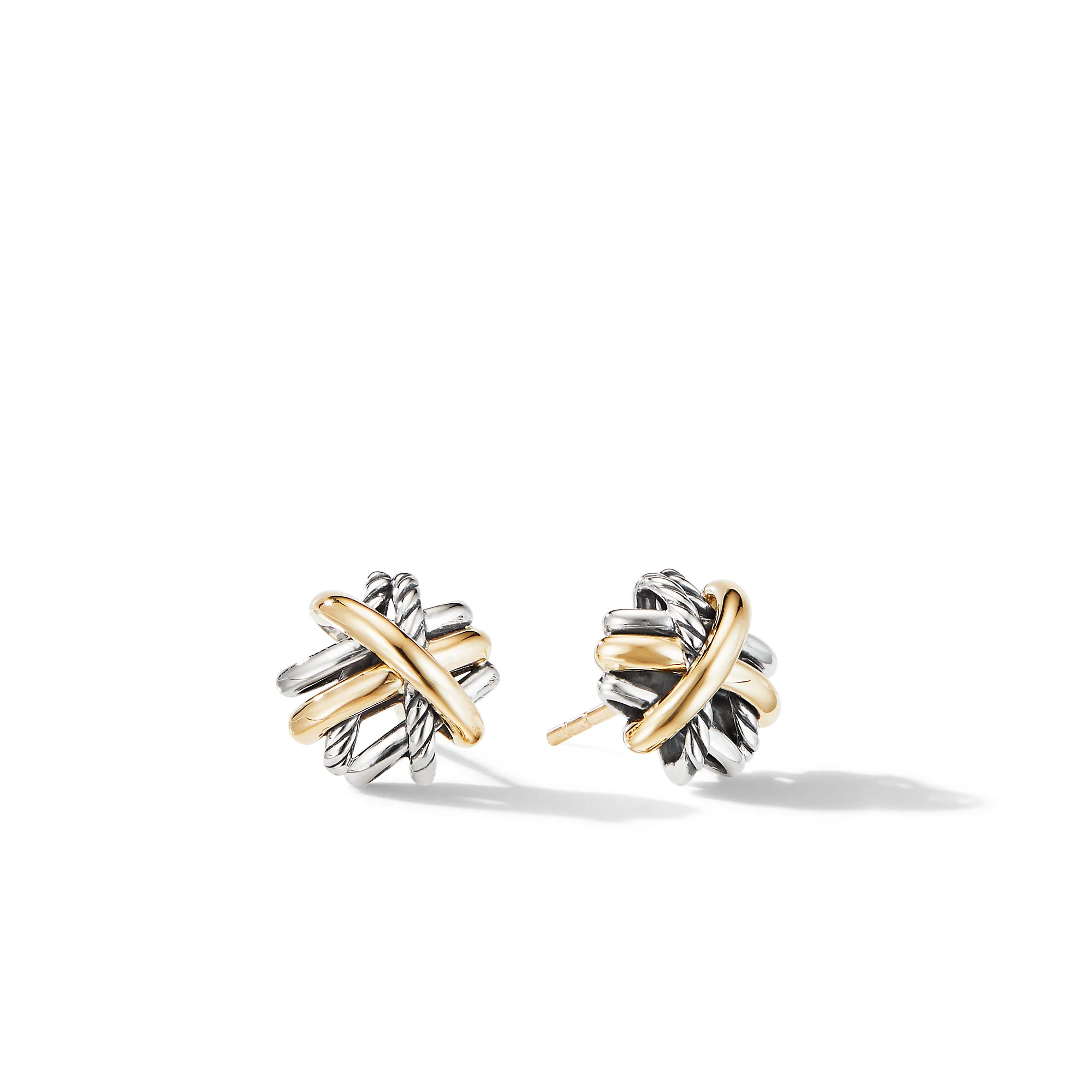 David Yurman Crossover Stud Earrings In Sterling Silver With 18k Yellow Gold, 11mm