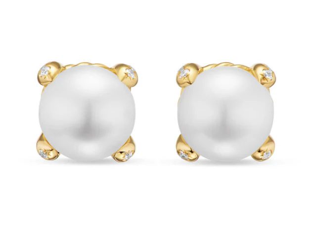 David Yurman Pearl Classics Stud Earrings In 18k Yellow Gold And Diamonds, 6.6mm