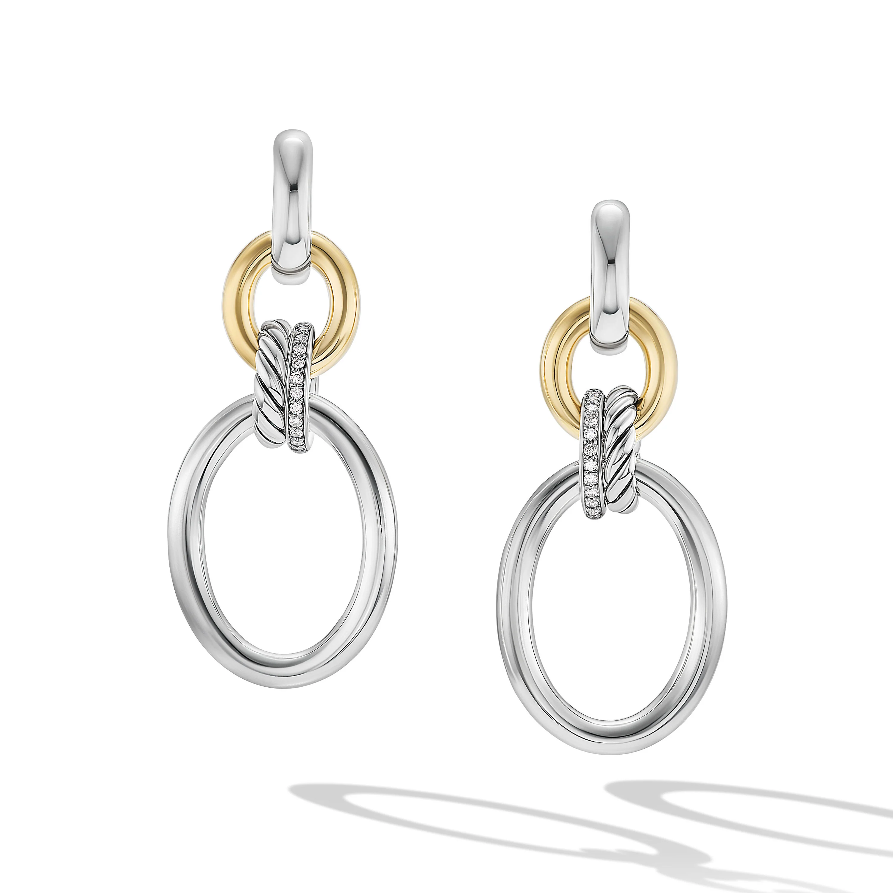David Yurman Mercer® Circular Drop Earrings In Sterling Silver With 18k Yellow Gold And Diamonds, 50mm