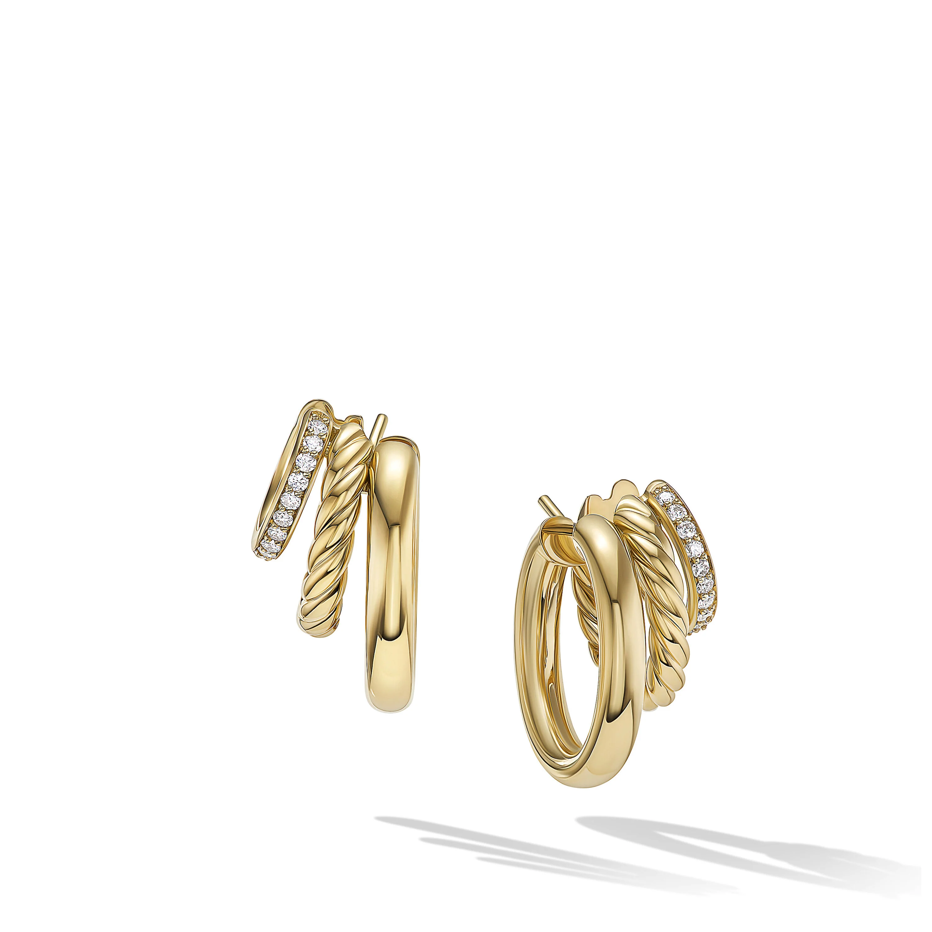 David Yurman Mercer® Multi Hoop Earrings In 18k Yellow Gold With Diamonds, 21mm